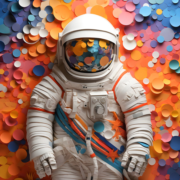 Vinyl Decal, Vibrant Layered Paper Cutout Astronaut Art Print, Colorful Space Exploration Wall Decor