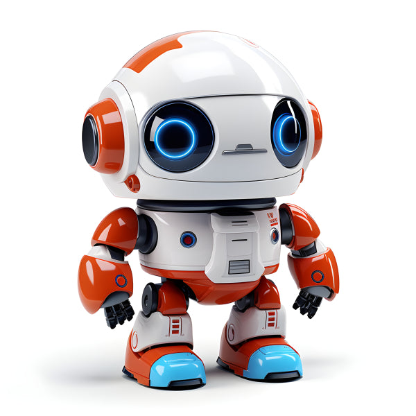 Vinyl Decal, Adorable Robot Companion Playful Orange and White Design, Electronic with Light-Up Eyes