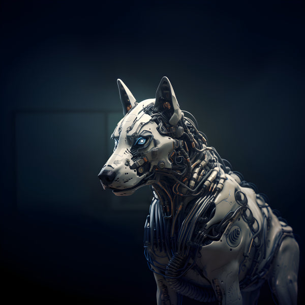 Vinyl Decal, Hyperrealistic Futuristic Robot Wolf Figurine | Detailed Cybernetic Dog Collectible Art