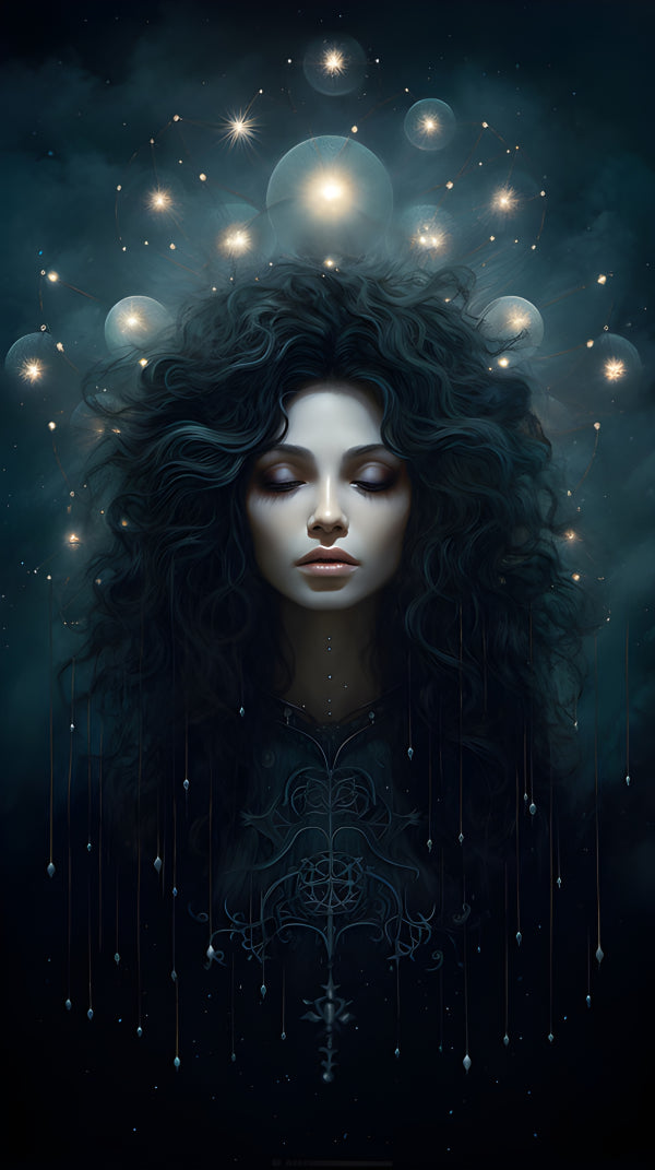 Vinyl Decal,Mystical Woman Starry Night Wall Art Celestial Goddess Portrait Print, 5 x 7 or 8 x 10 I