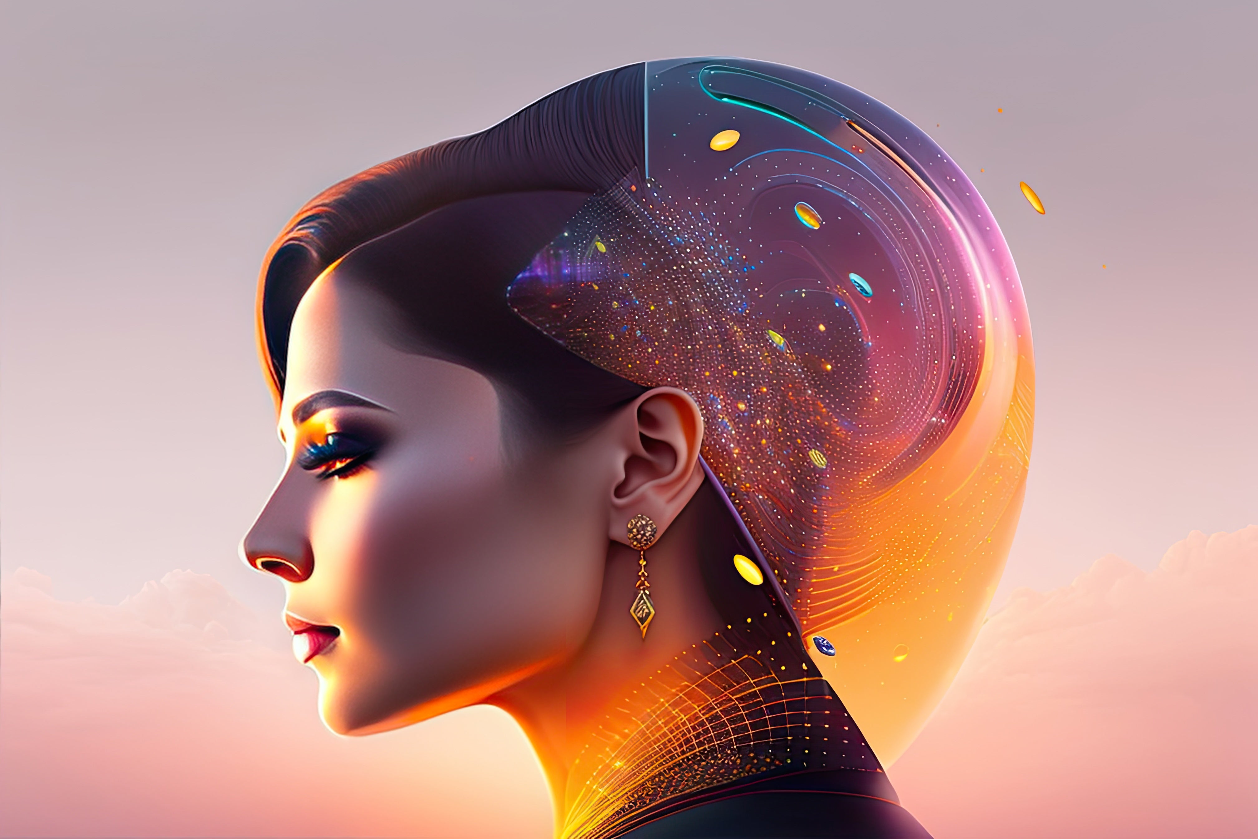 Vinyl Decal,Futuristic AI Woman Wall Art Poster Modern Abstract Mind Canvas Print Home Decor, 5 x 7 