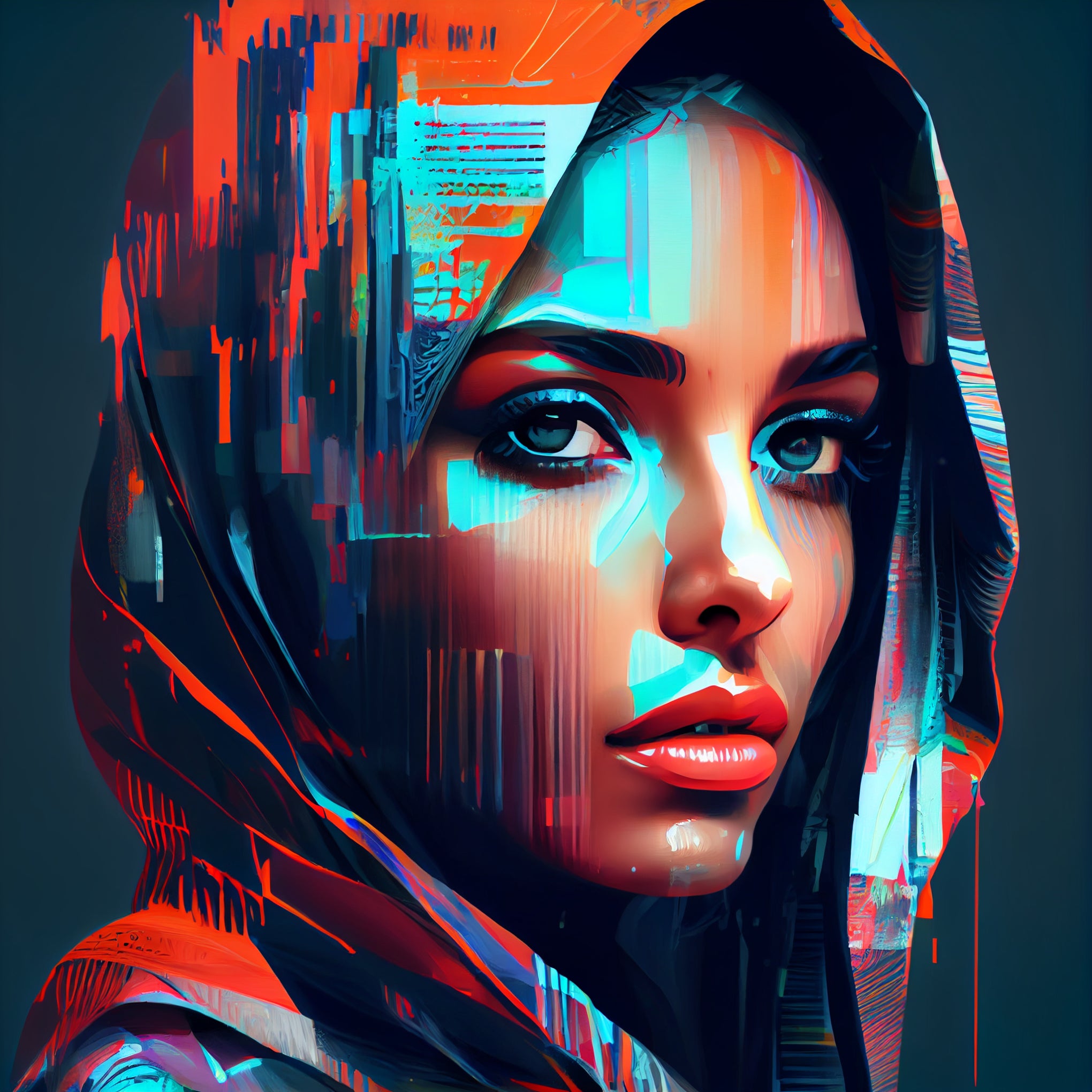 Vinyl Decal,Vibrant Abstract Glitch Effect Woman Portrait Wall Art Modern Canvas Print Home Decor, 5