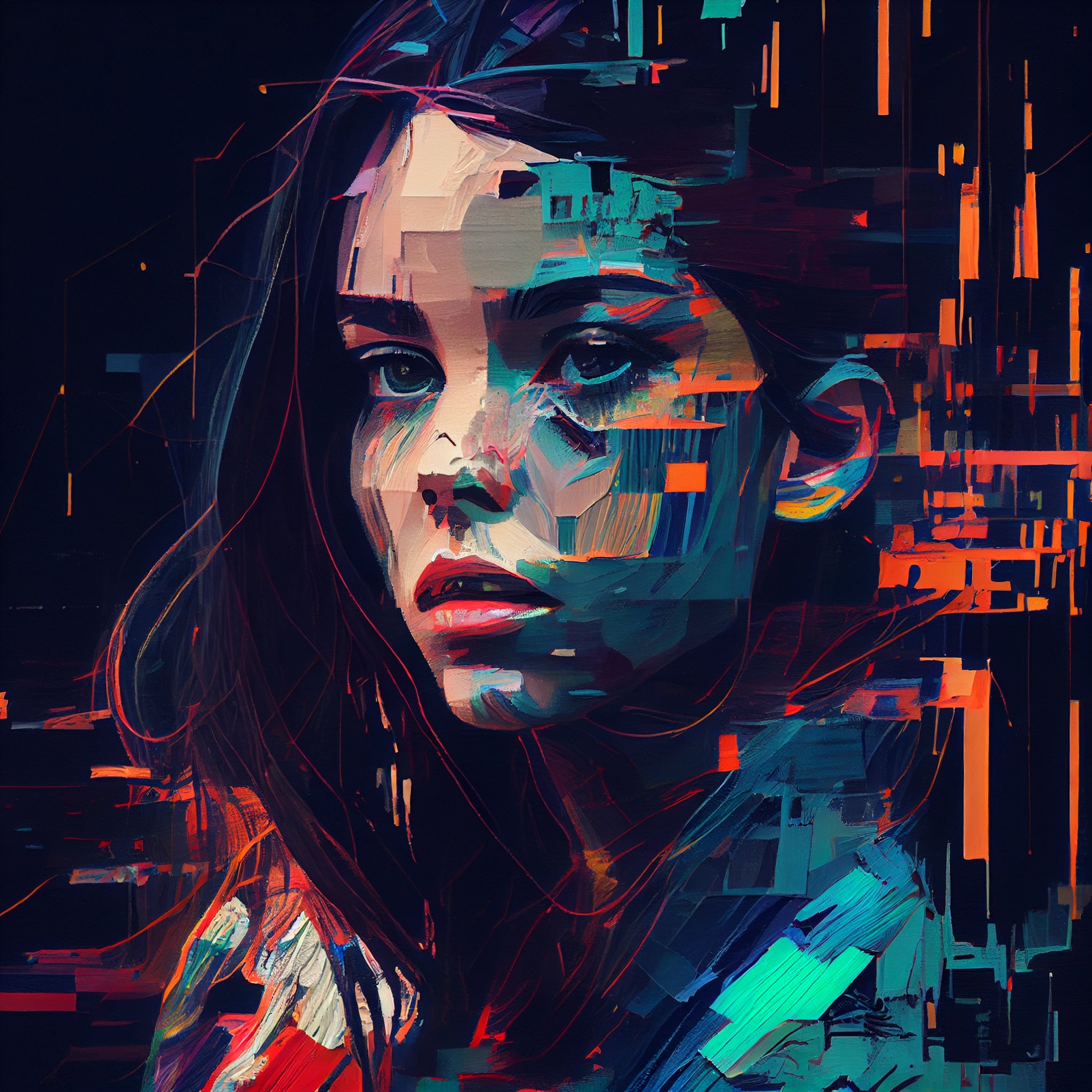 Vinyl Decal,Colorful Glitch Effect Abstract Woman Portrait Modern Wall Art Poster Print, 5 x 7 or 8 