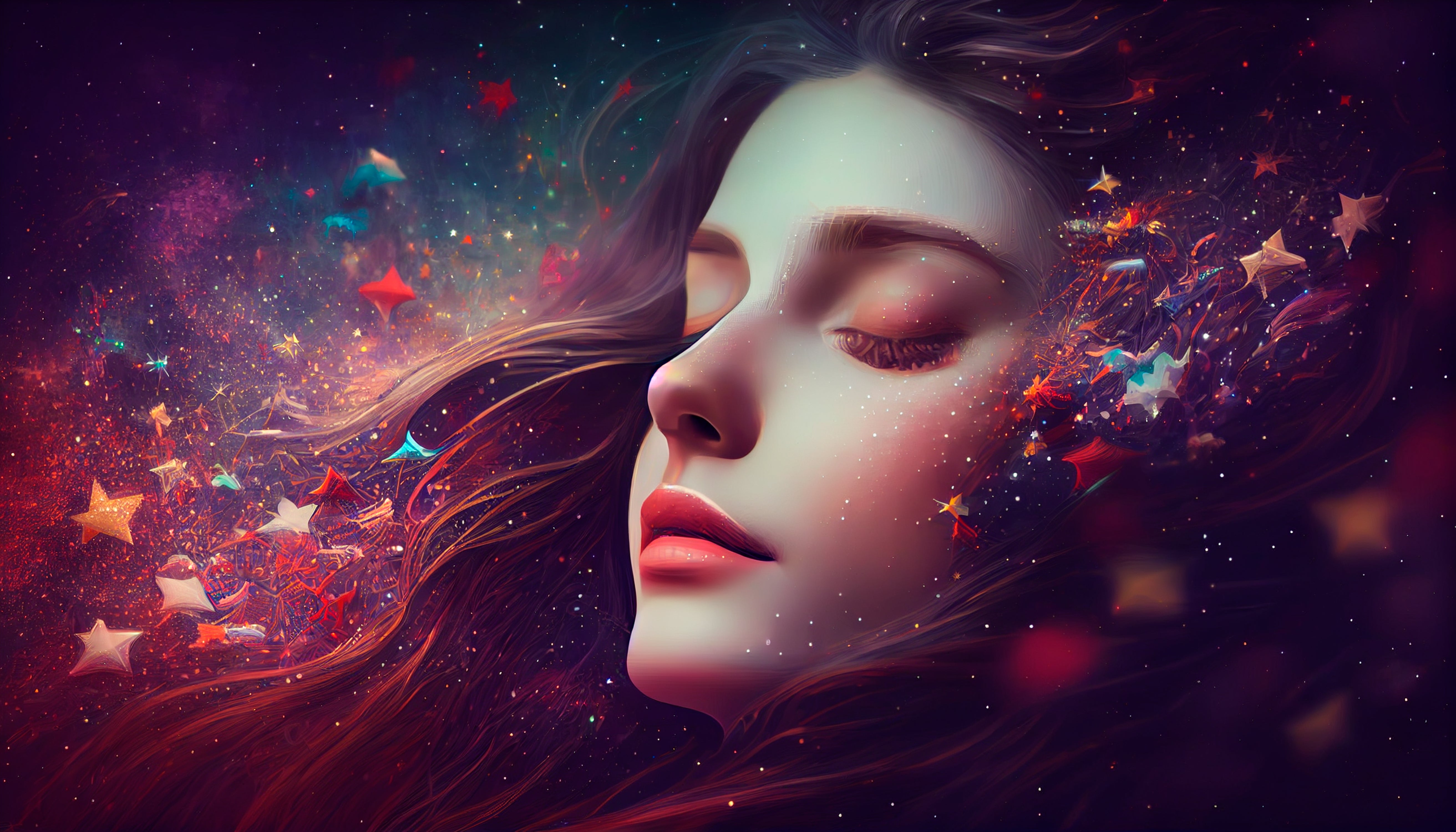 Vinyl Decal,Ethereal Starlight Woman Portrait Wall Art Poster Cosmic Dreamy Aesthetic Home Decor, 5 