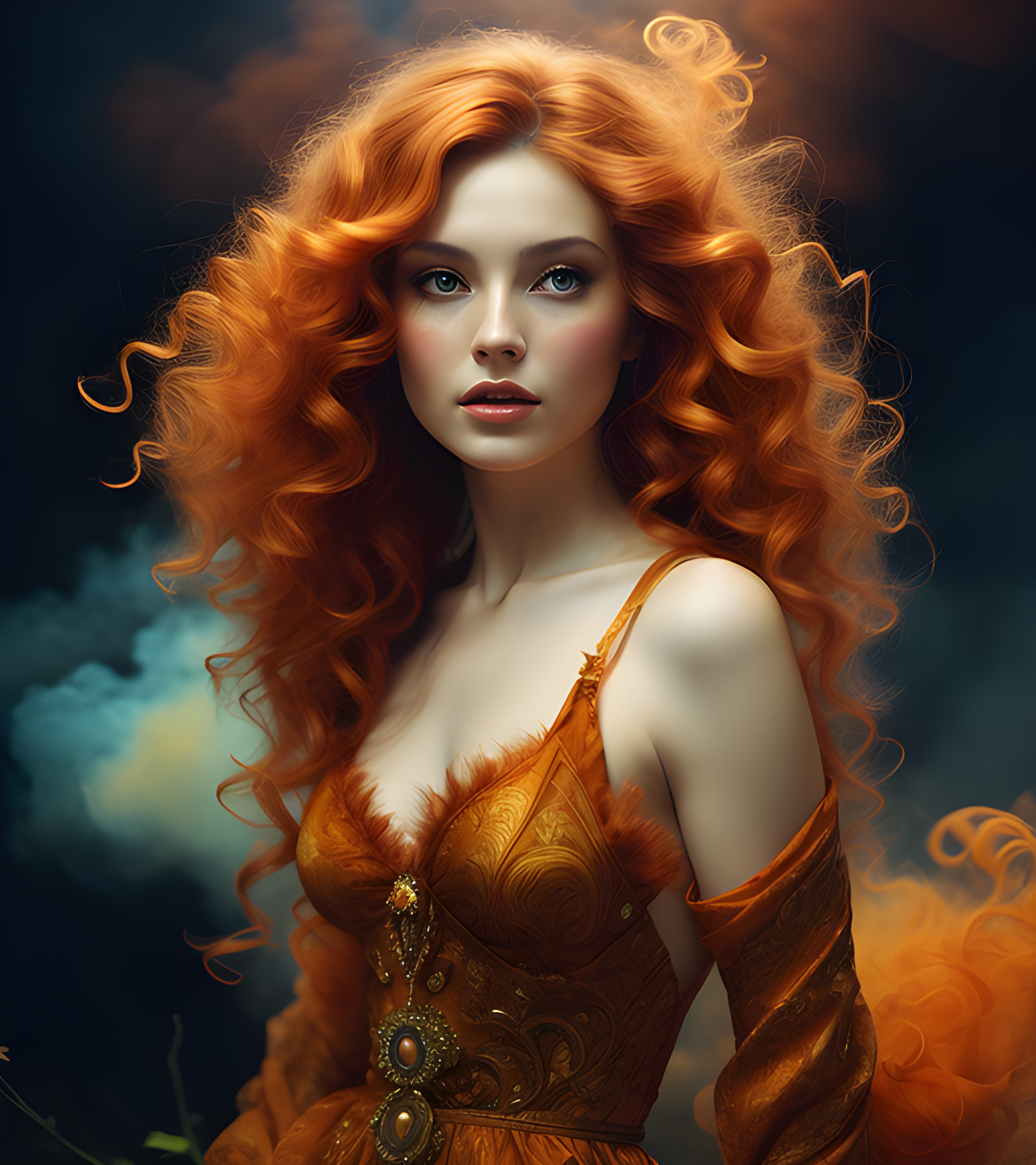 Vinyl Decal,Vibrant Redhead Woman Fantasy Art Poster, 5 x 7 or 8 x 10 Inch Unframed Poster for Home,
