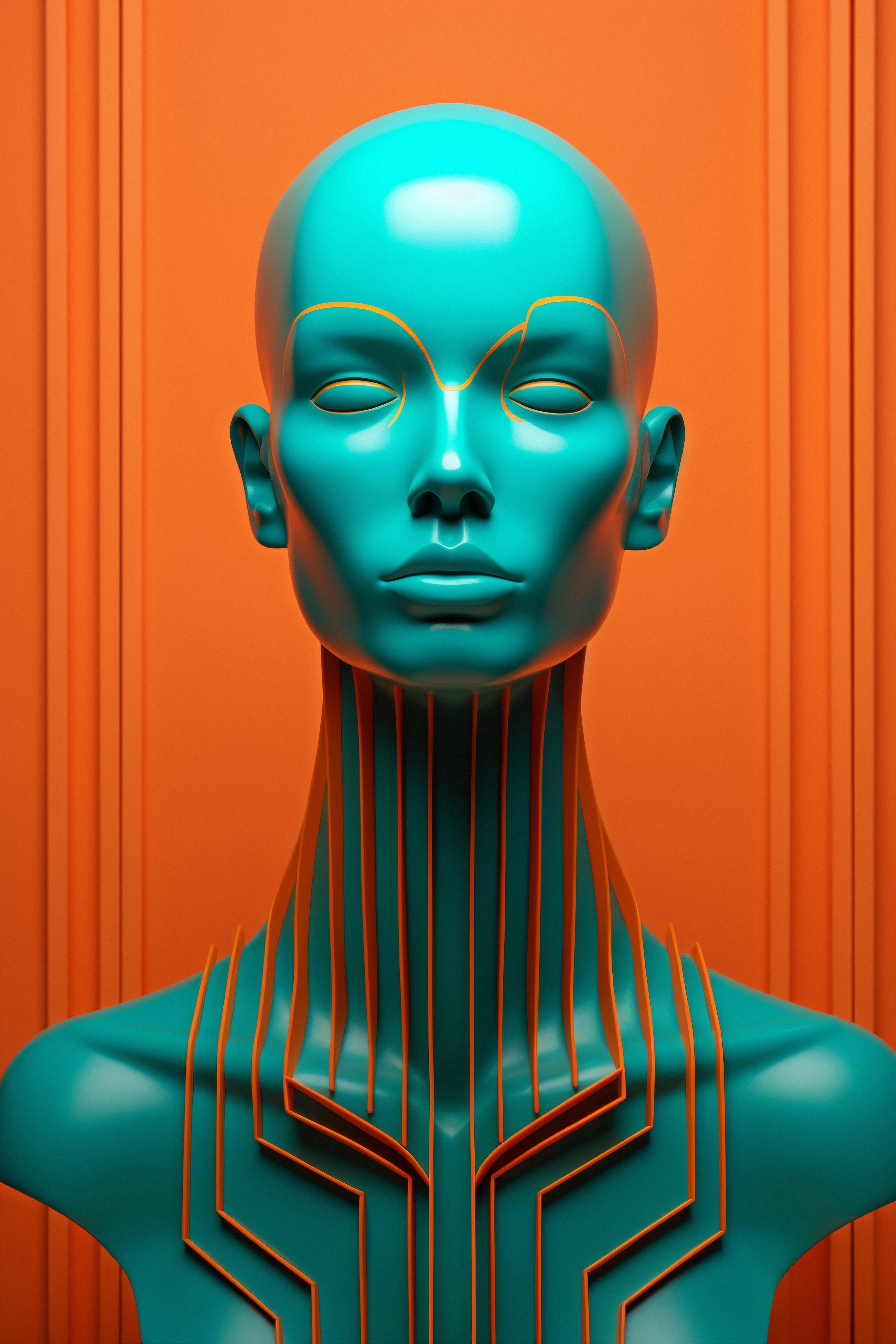 Vinyl Decal,AI Generated Human Concept Contemporary Teal Orange Abstract Art Wall Decor Print, 5 x 7