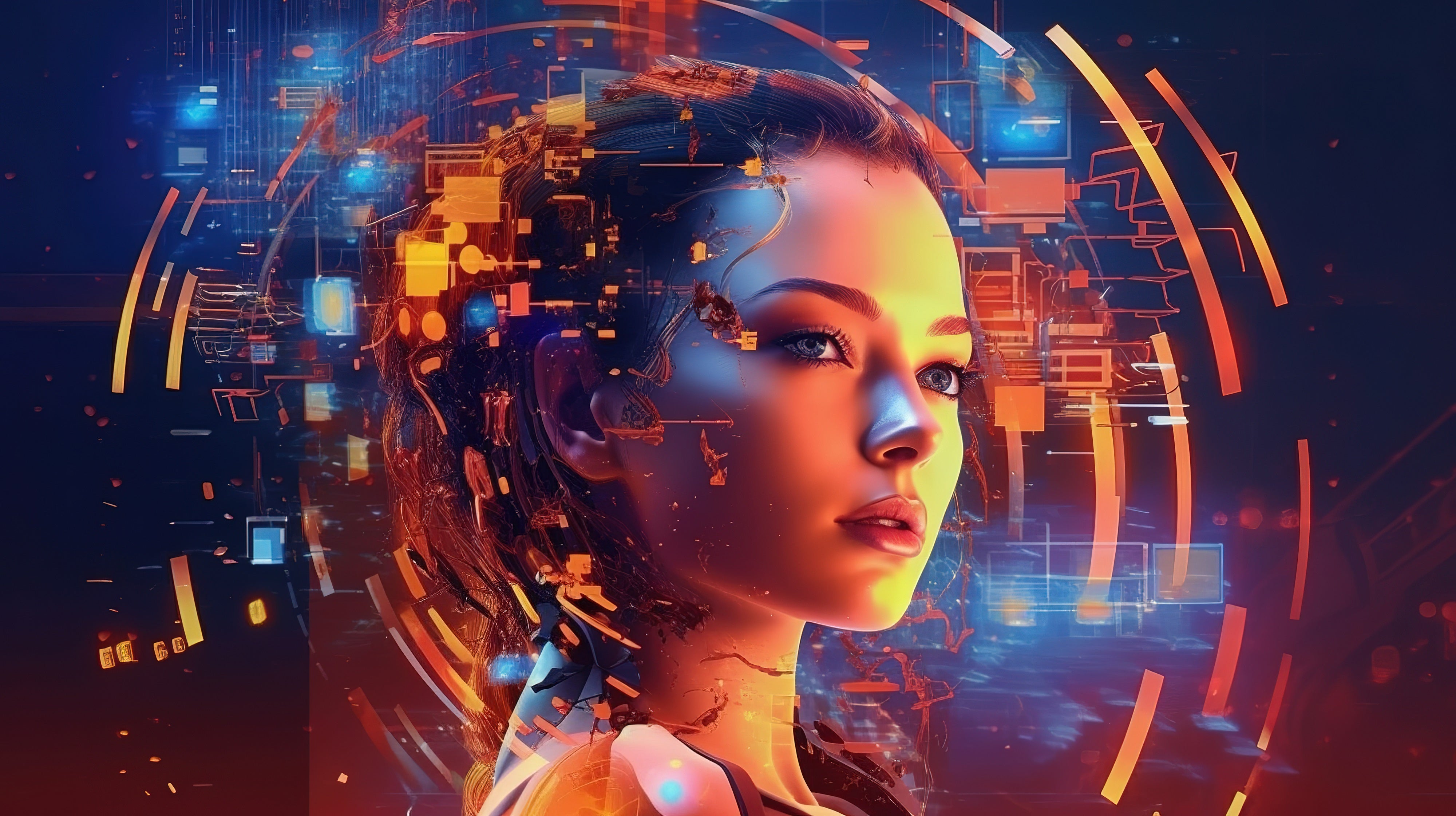 Vinyl Decal,Digital Intelligence AI Woman Wall Art Poster Futuristic Tech Decor Modern Home Office, 