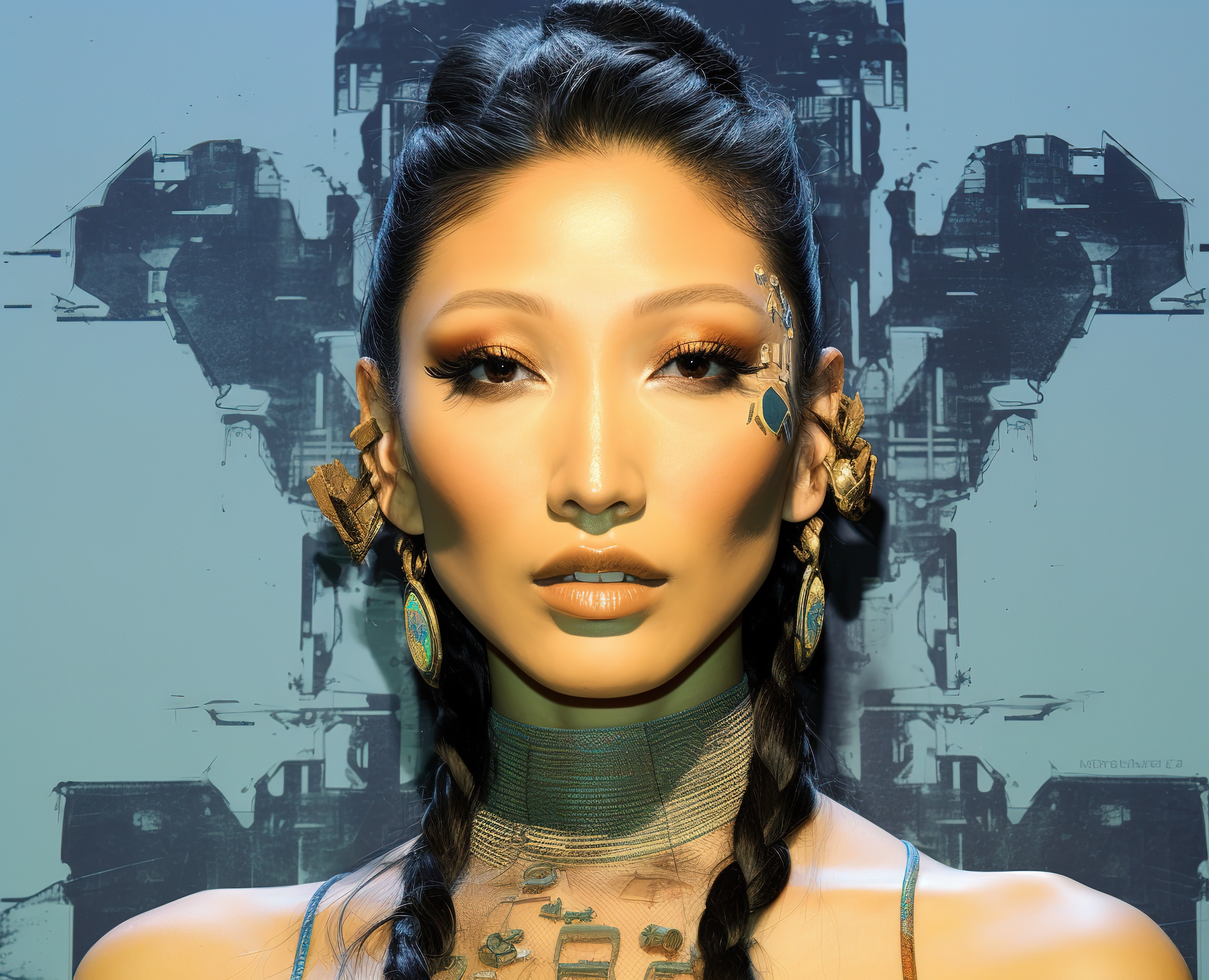 Vinyl Decal,Meng Lan Sci-Fi Cyberpunk Portrait Wall Art Poster Print Modern Asian Woman Fashion, 5 x