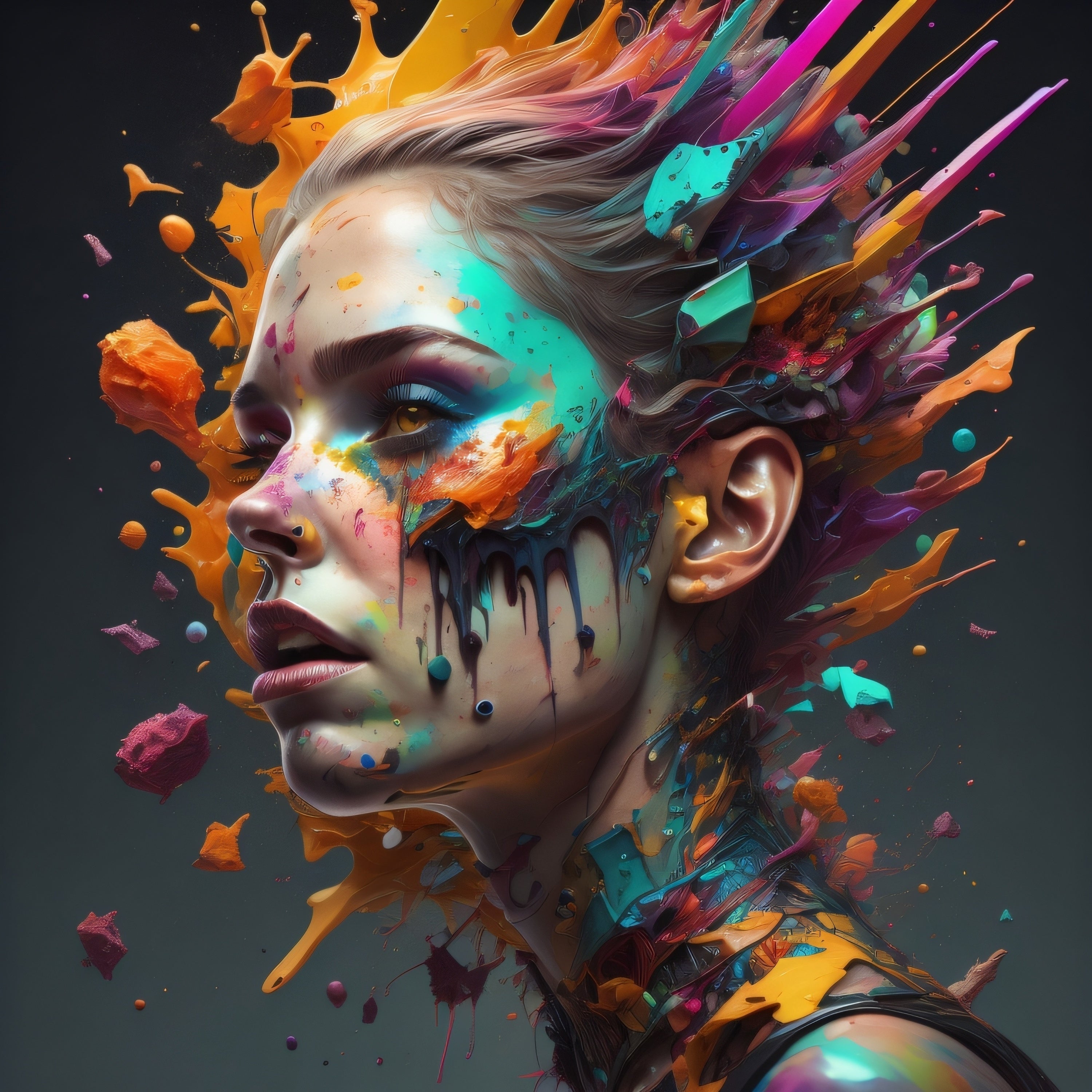Vinyl Decal,Vibrant Abstract Woman Portrait Wall Art Poster, 5 x 7 or 8 x 10 Inch Unframed Poster fo
