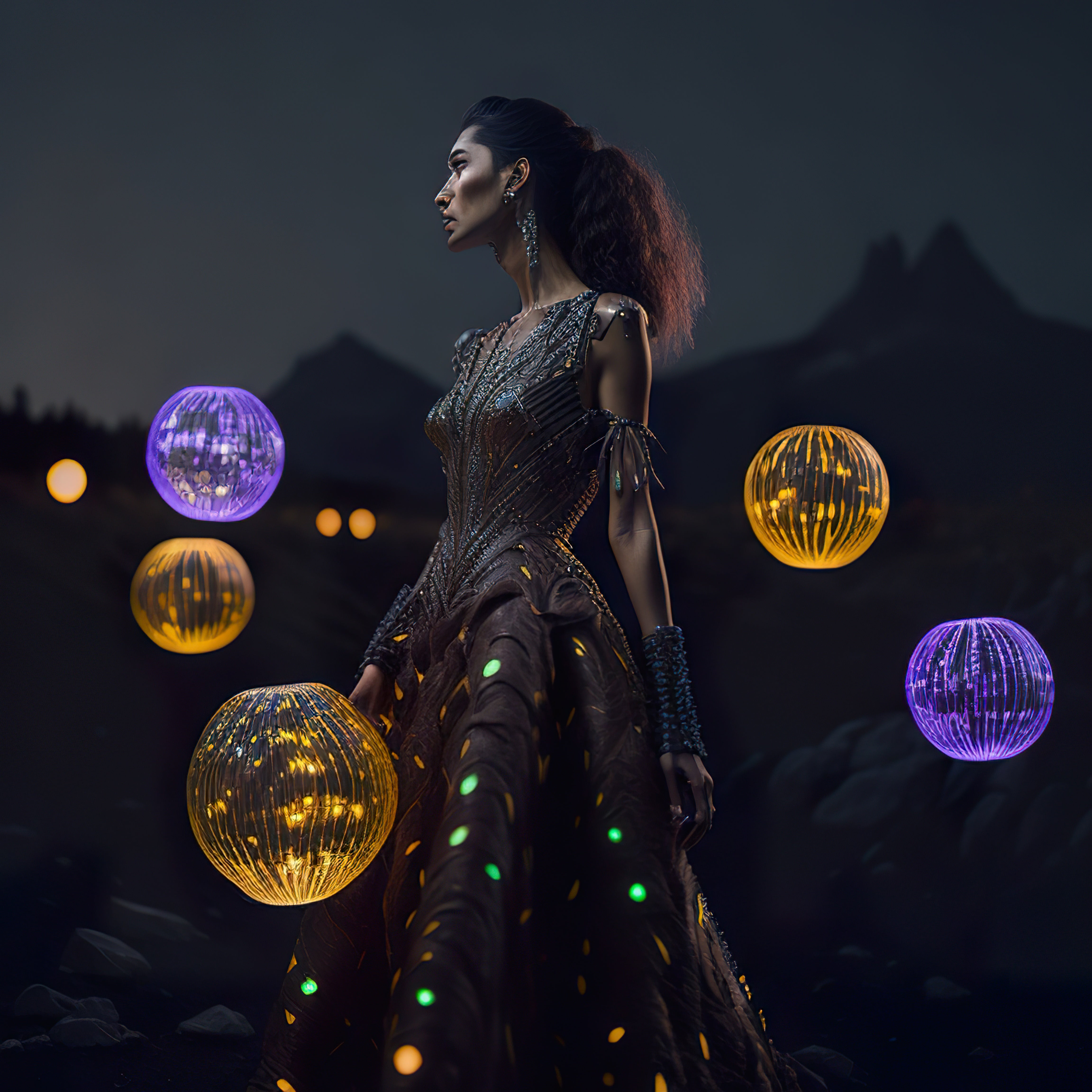 Vinyl Decal,Enchanted Night Woman Glowing Orbs Mountain Fantasy Wall Art Poster, 5 x 7 or 8 x 10 Inc