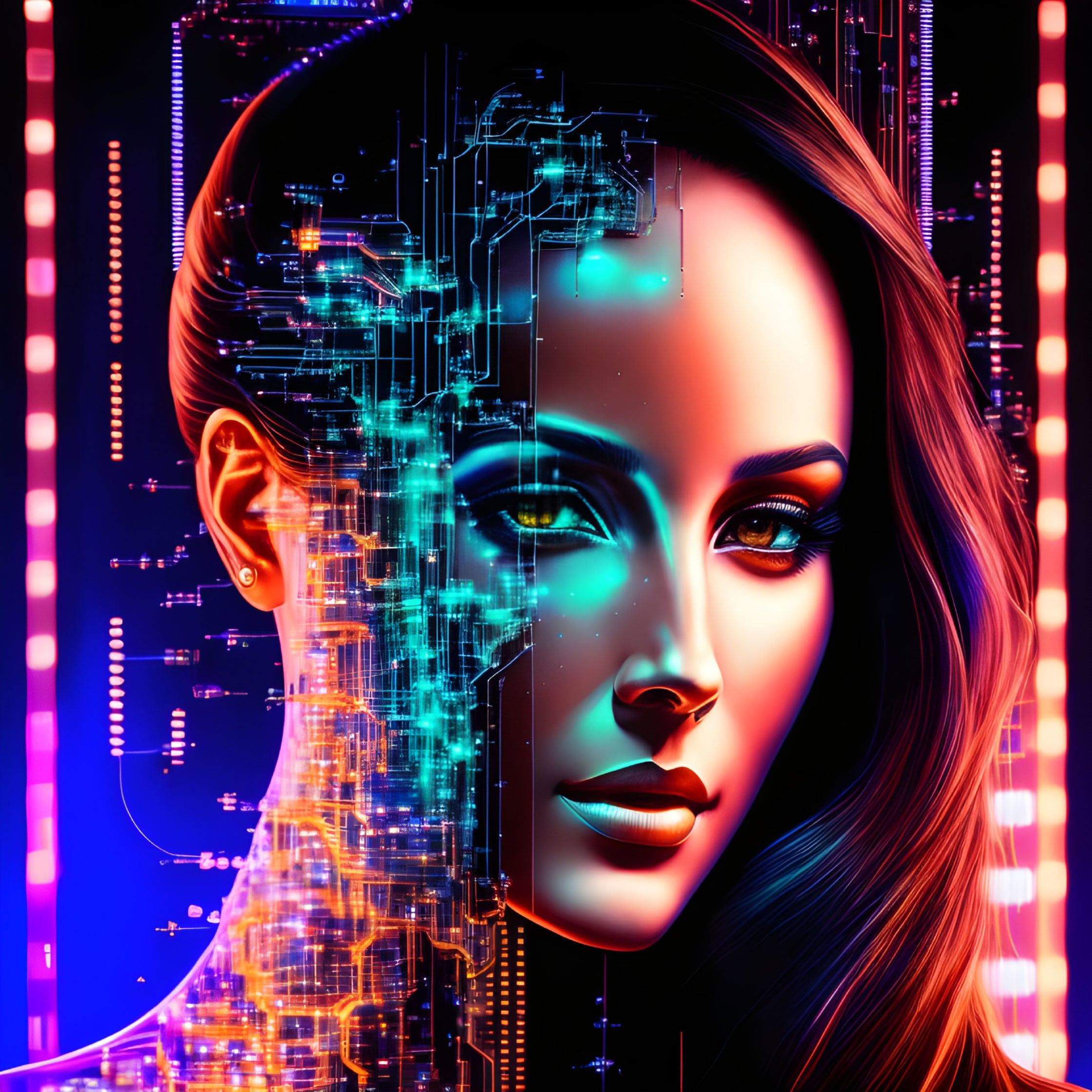 Vinyl Decal,Female Portrait Futuristic AI Art Wall Decor Poster Print, 5 x 7 or 8 x 10 Inch Unframed