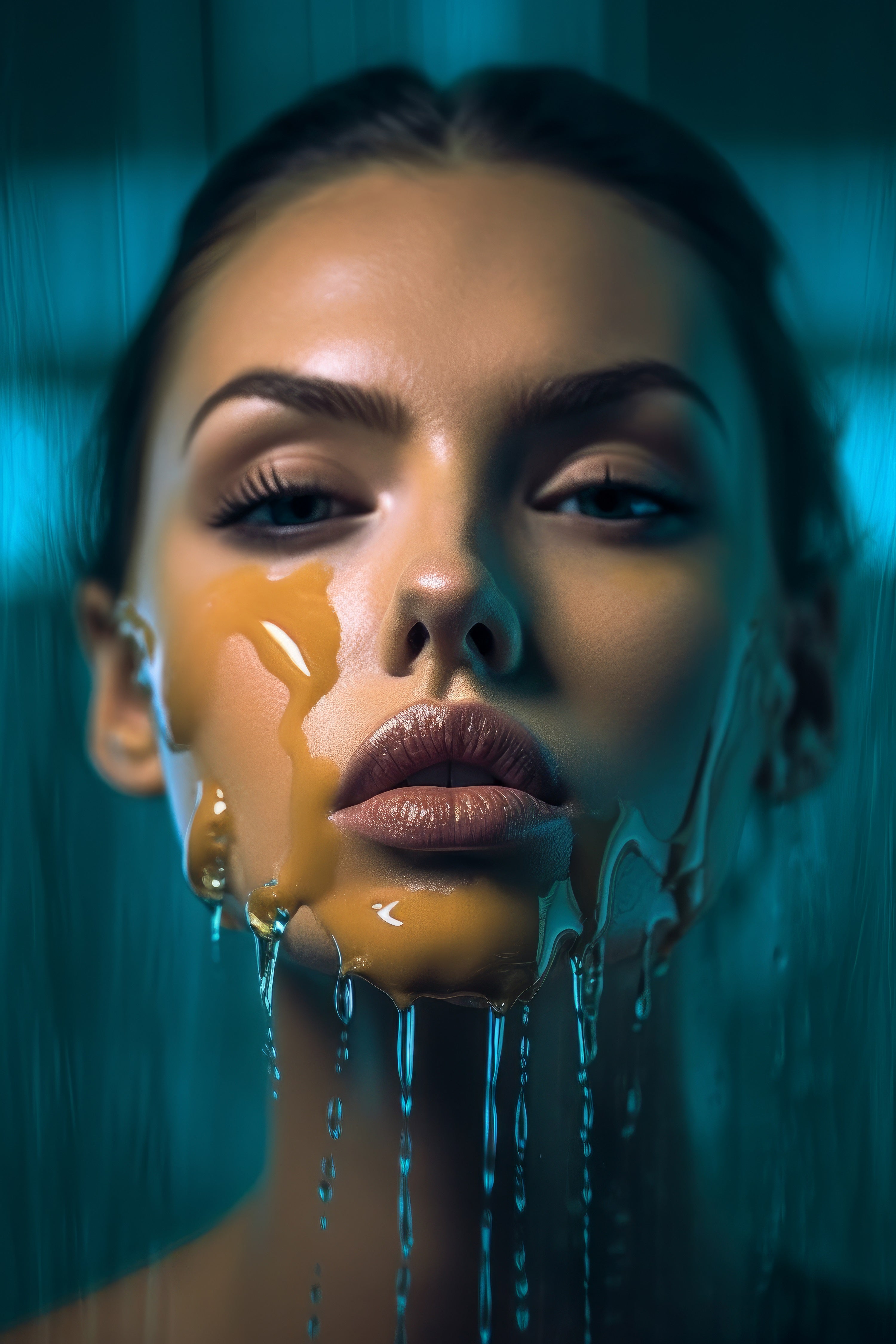 Vinyl Decal,Golden Liquid Drip Woman Face Modern Wall Art, 5 x 7 or 8 x 10 Inch Unframed Poster for 