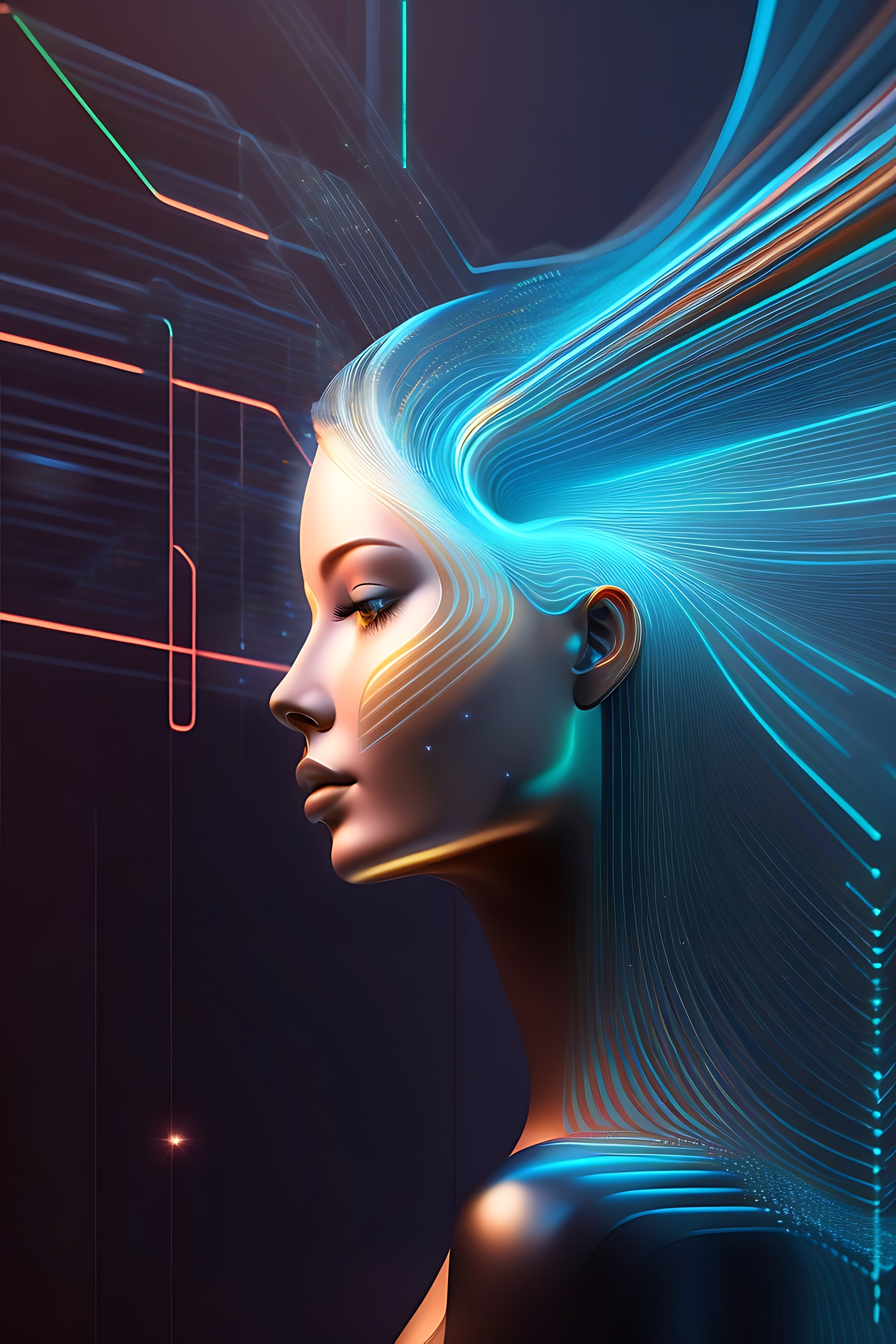 Vinyl Decal,Futuristic AI Woman Wall Art Poster Digital Fusion Print, 5 x 7 or 8 x 10 Inch Unframed 