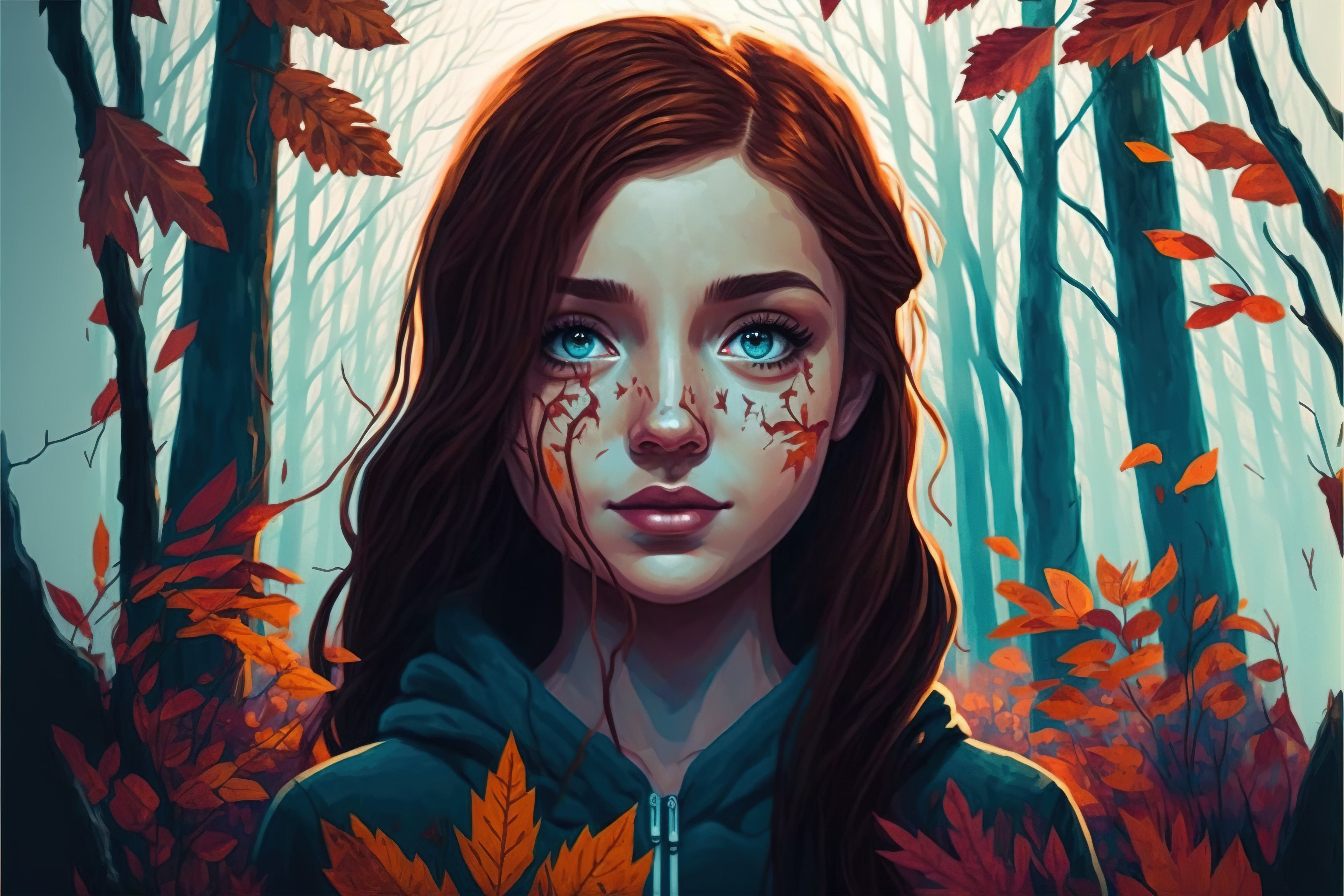 Vinyl Decal,Mystical Autumn Maiden Forest Wall Art Fantasy Portrait Poster Print, 5 x 7 or 8 x 10 In