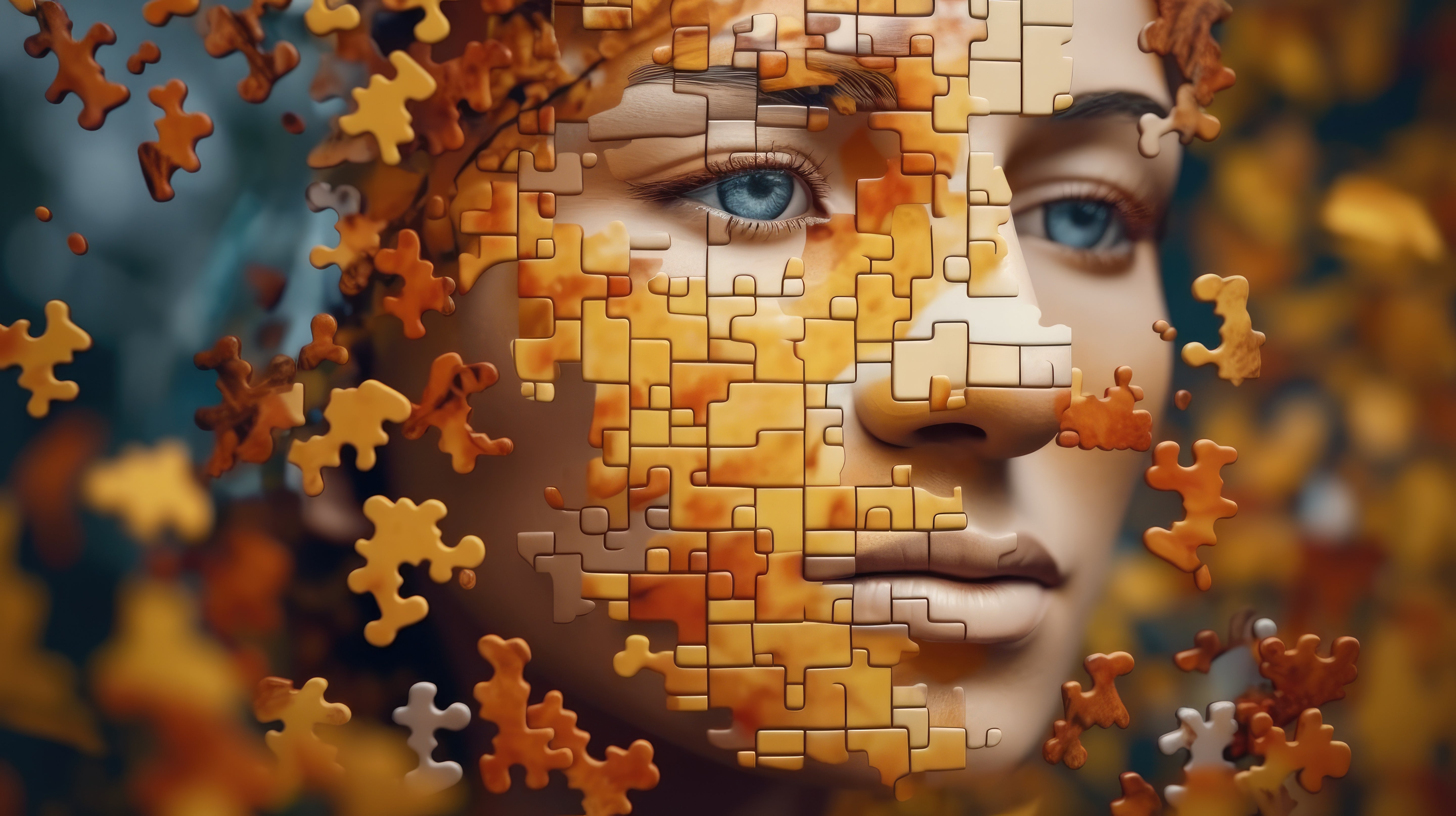 Vinyl Decal,Surreal Puzzle Face Wall Art Poster Abstract Autumn Home Decor Modern Artistic Print, 5 