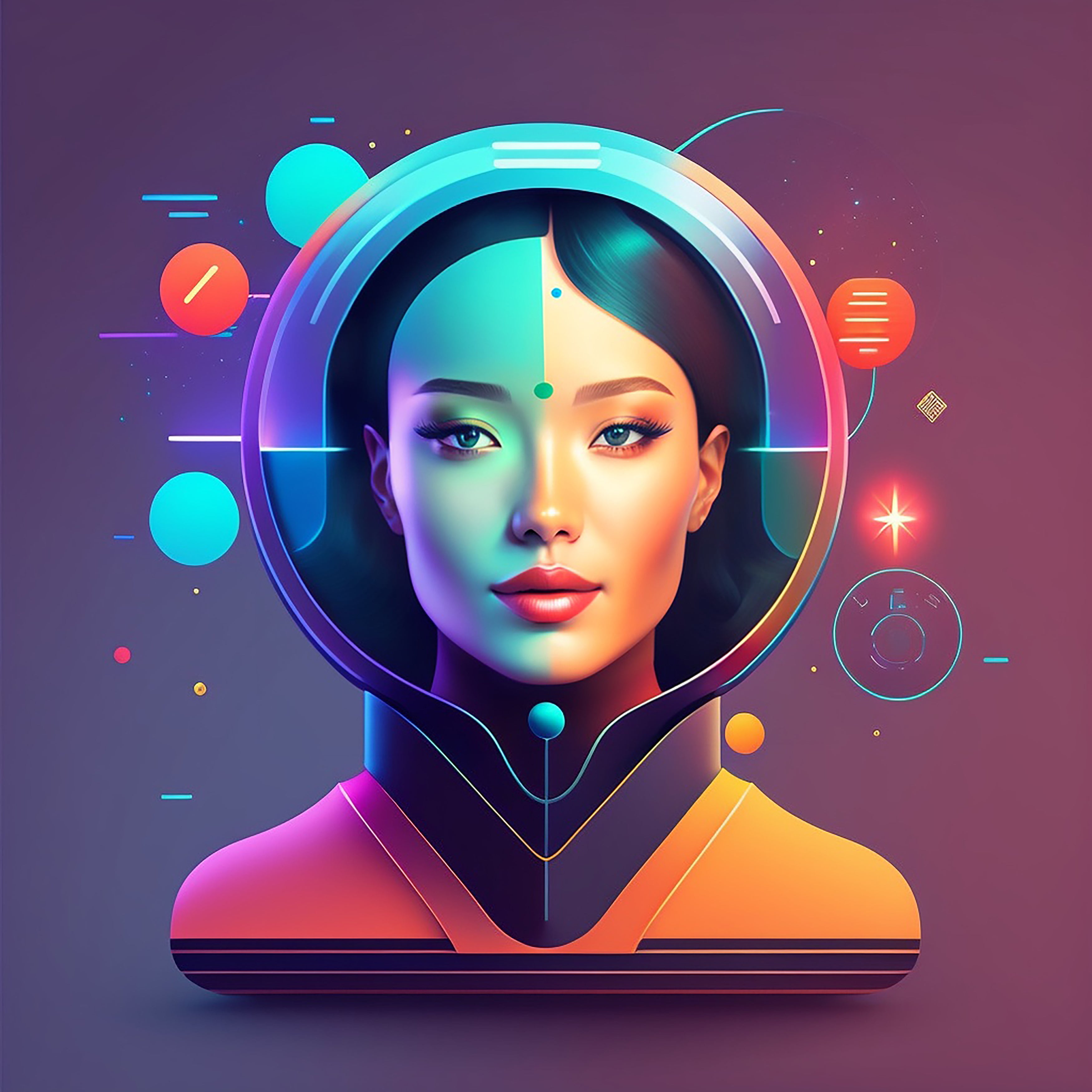 Vinyl Decal,Futuristic Neon Cyberpunk Woman Wall Art Poster Digital Sci-Fi Portrait Modern Decor Pri