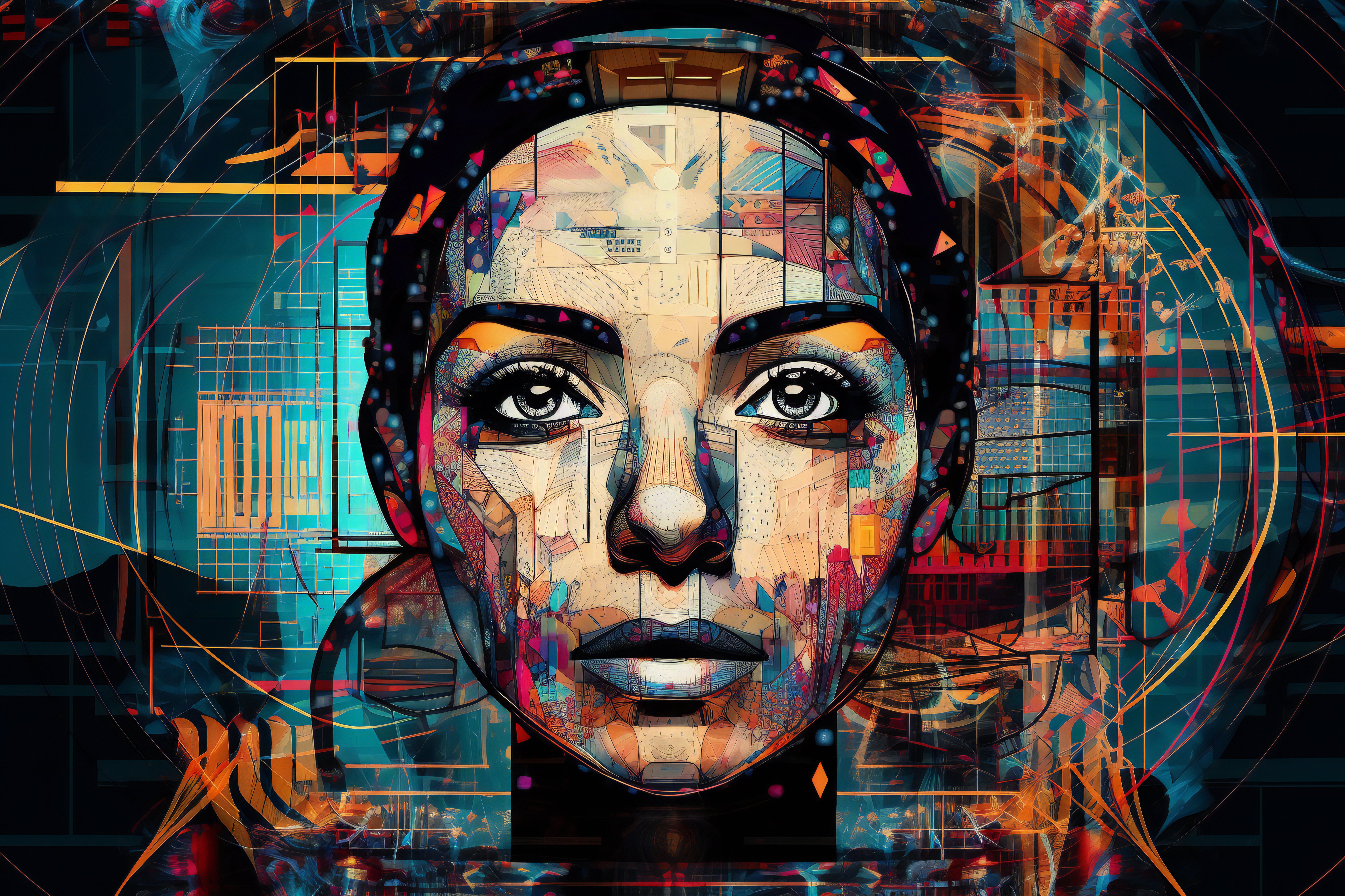 Vinyl Decal,Colorful Woman's Face Modern Digital Art Canvas Print, 5 x 7 or 8 x 10 Inch Unframed Pos