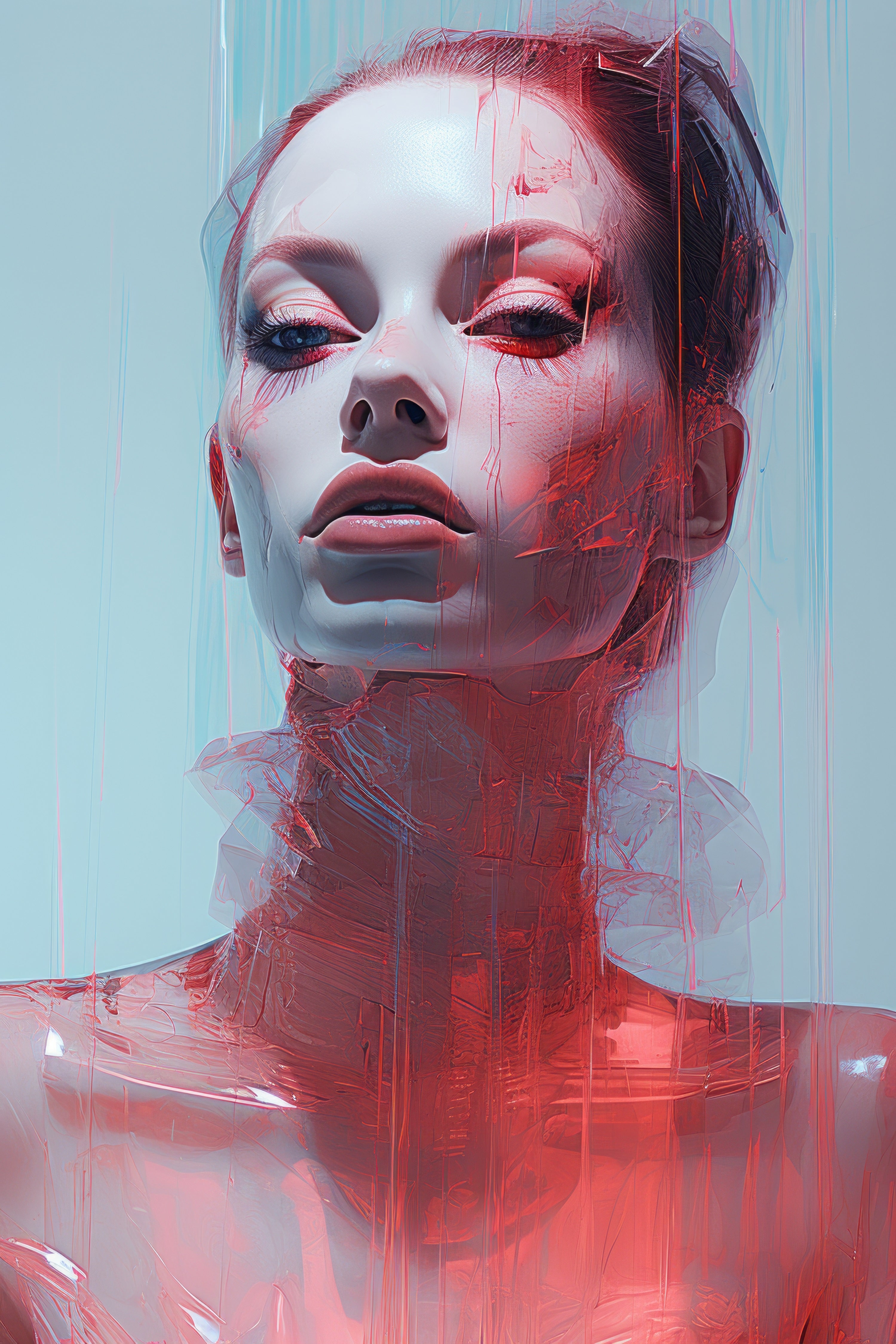 Vinyl Decal,Surreal Red Abstract Woman Portrait Modern Fashion Wall Art Poster Print, 5 x 7 or 8 x 1