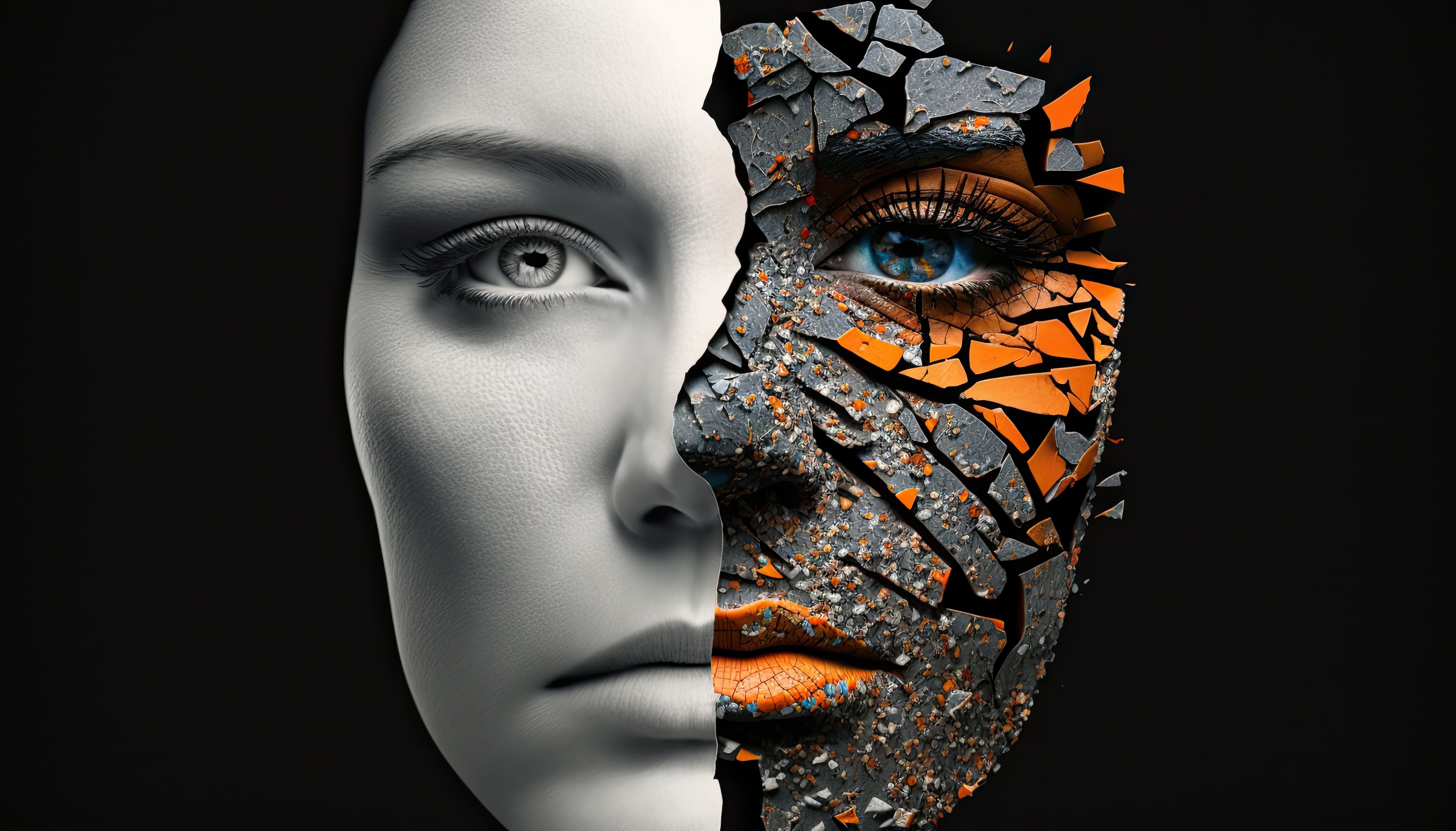 Vinyl Decal,Shattered Reality Abstract Woman Face Wall Art Poster Modern Psychology Decor, 5 x 7 or 