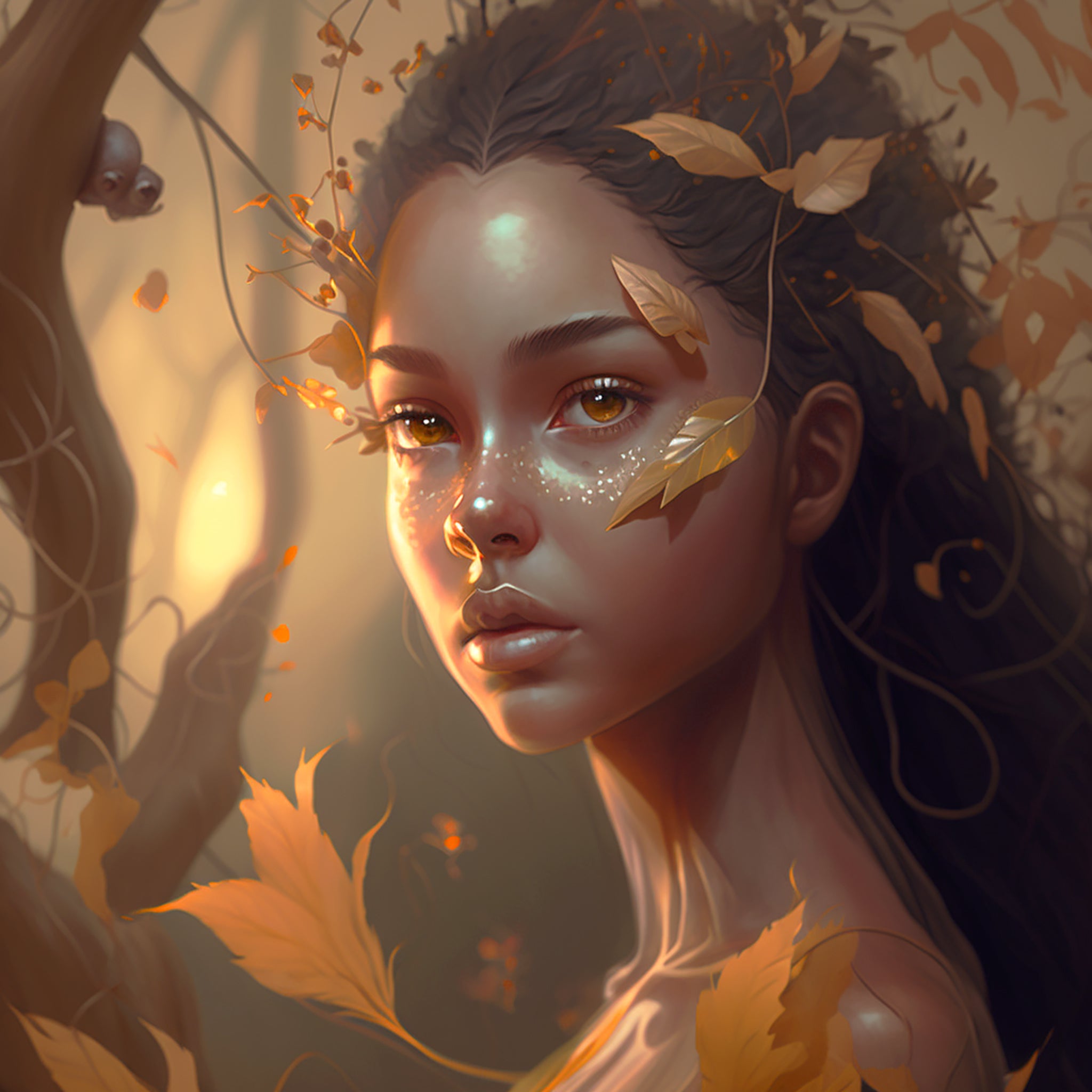 Vinyl Decal,Enchanting Autumn Elf Woman Digital Art Print, 5 x 7 or 8 x 10 Inch Unframed Poster for 