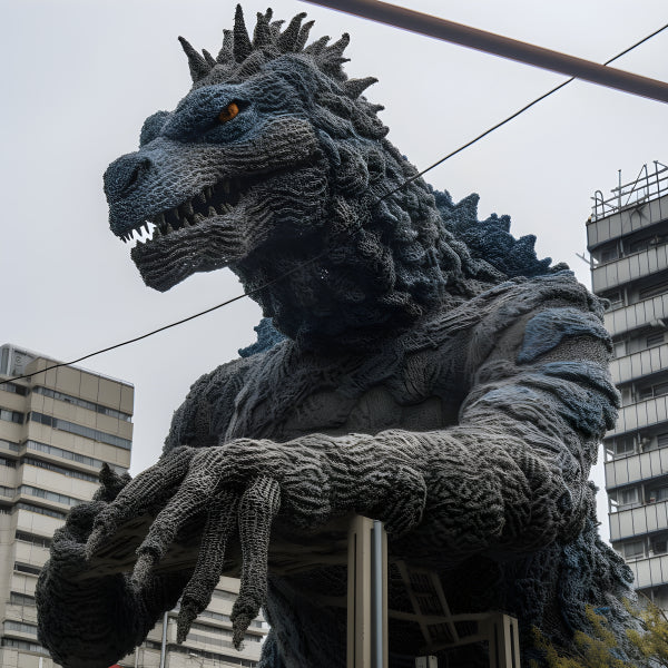 Vinyl Decal Giant Godzilla Statue in Tokyo Cityscape | Iconic Monster Figure | Urban Landscape Art P