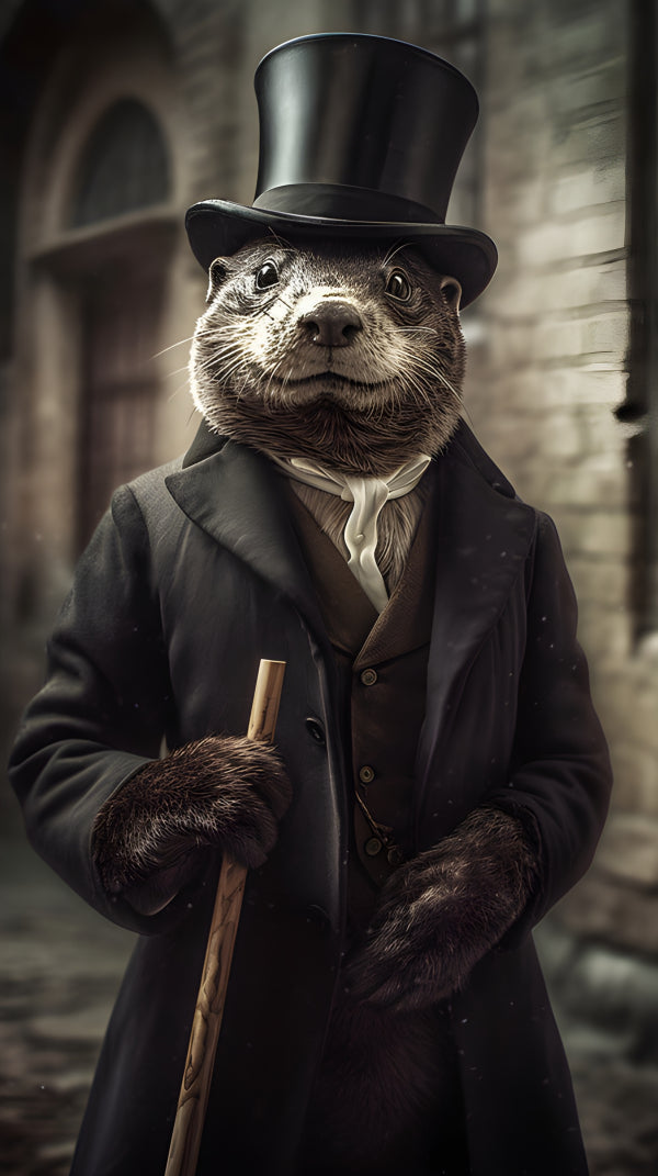 Vinyl Decal, Victorian Dapper Otter in Formal Attire Portrait Art (5" x 7")