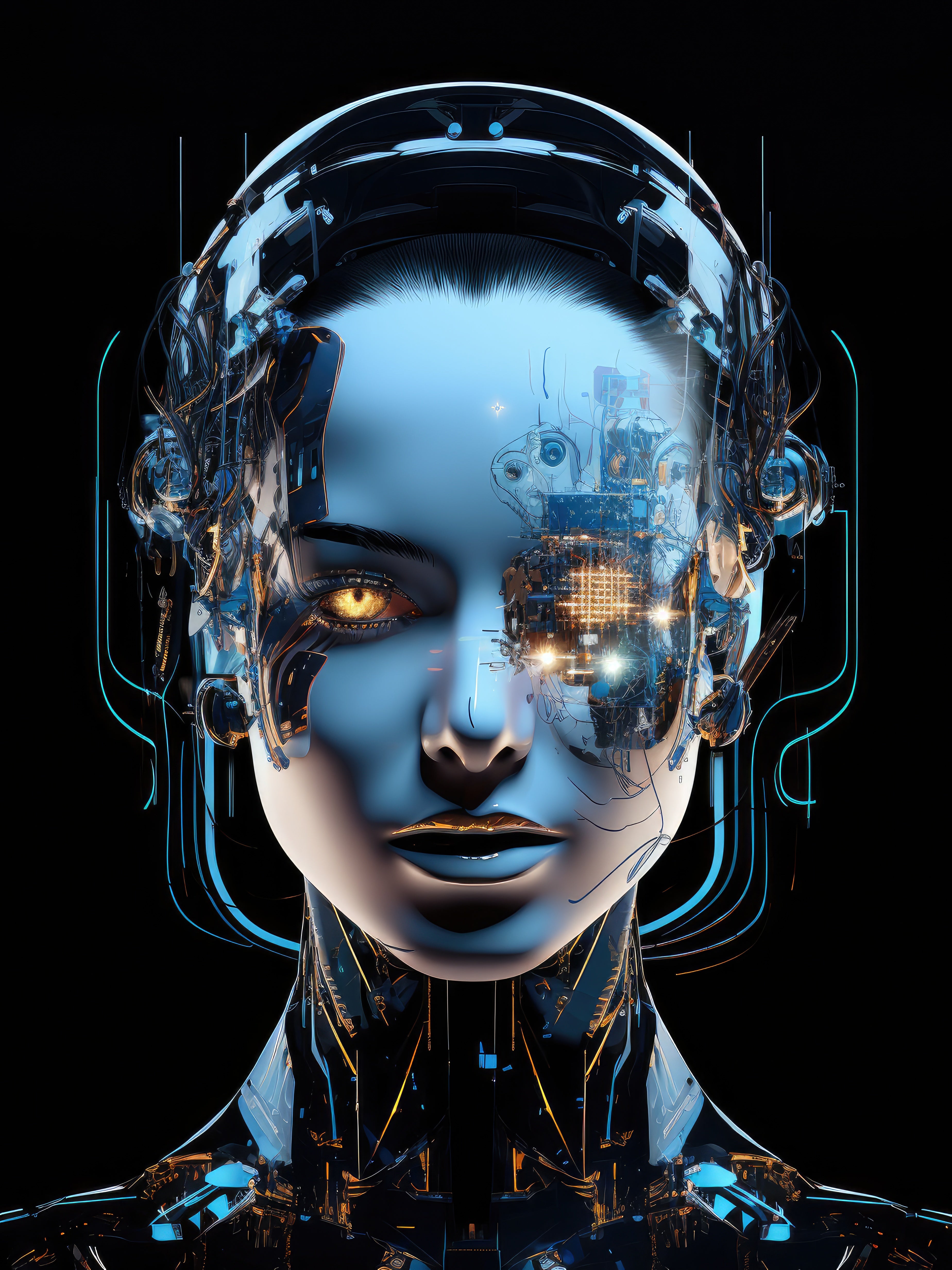 Vinyl Decal,Futuristic AI Cyborg Woman Wall Art Poster Print, 5 x 7 or 8 x 10 Inch Unframed Poster f
