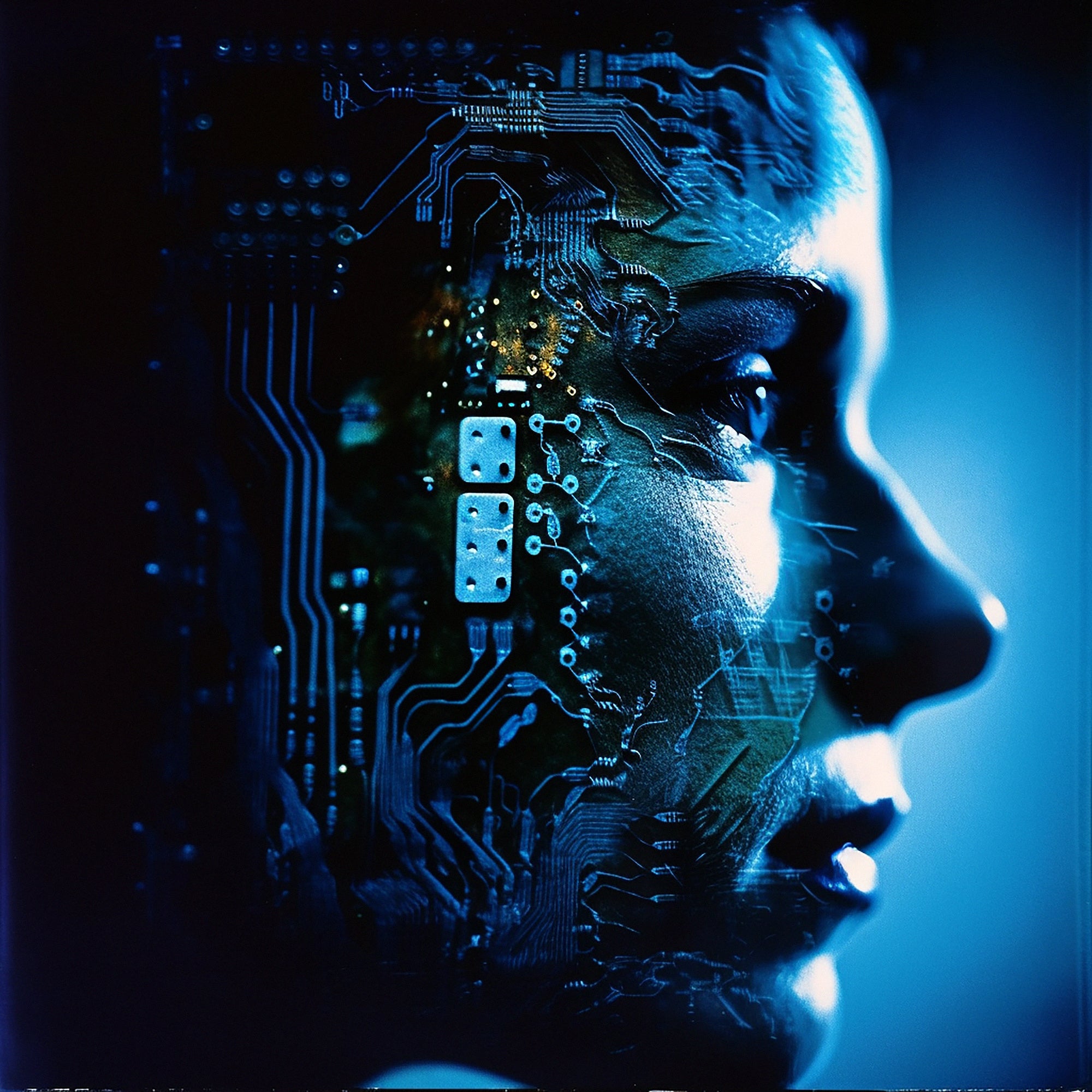 Vinyl Decal,Artificial Intelligence Human Face Circuit Board Wall Art Poster Print, 5 x 7 or 8 x 10 
