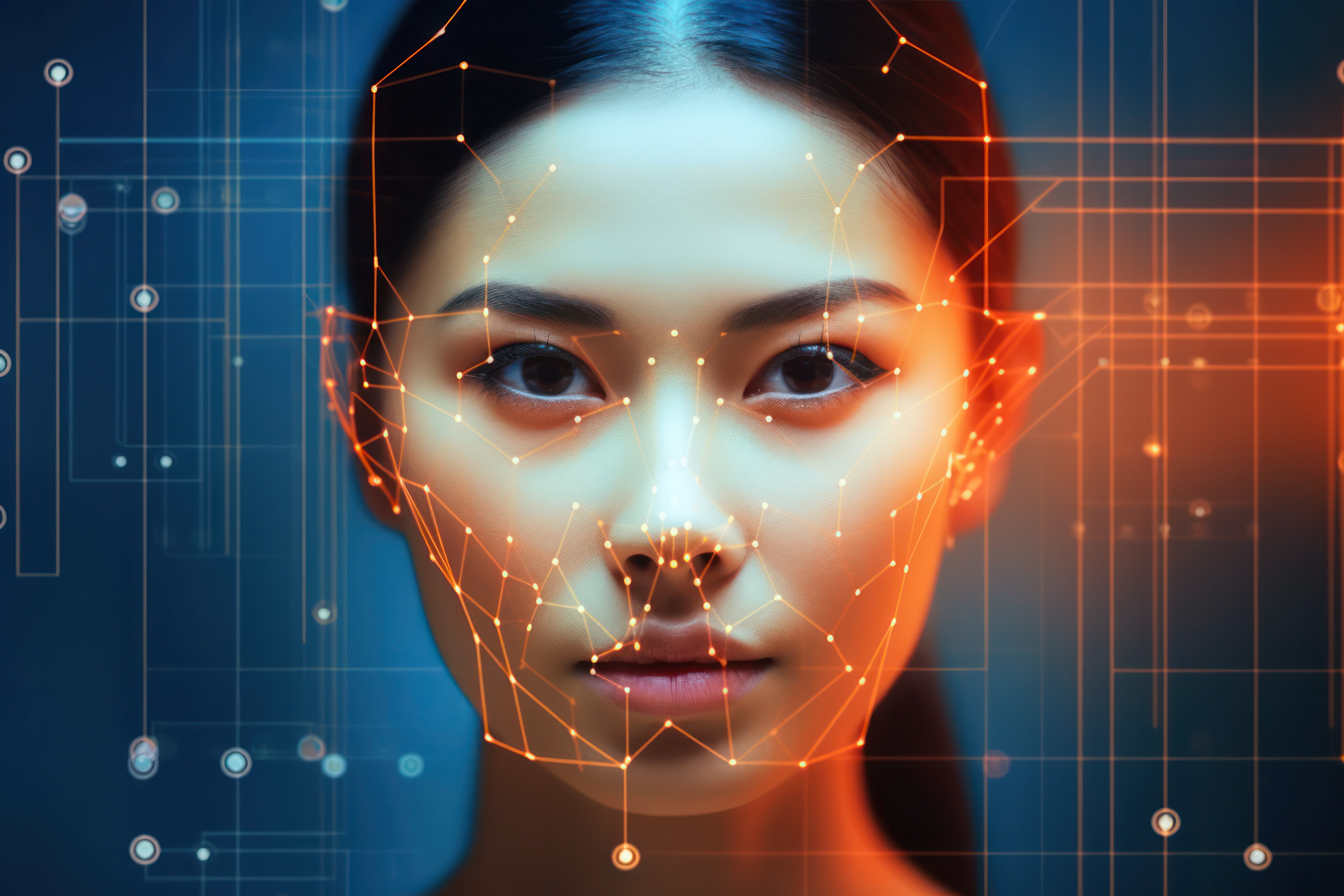 Vinyl Decal,Facial Recognition Technology Wall Art Poster Modern AI Biometric Scan Digital Security 