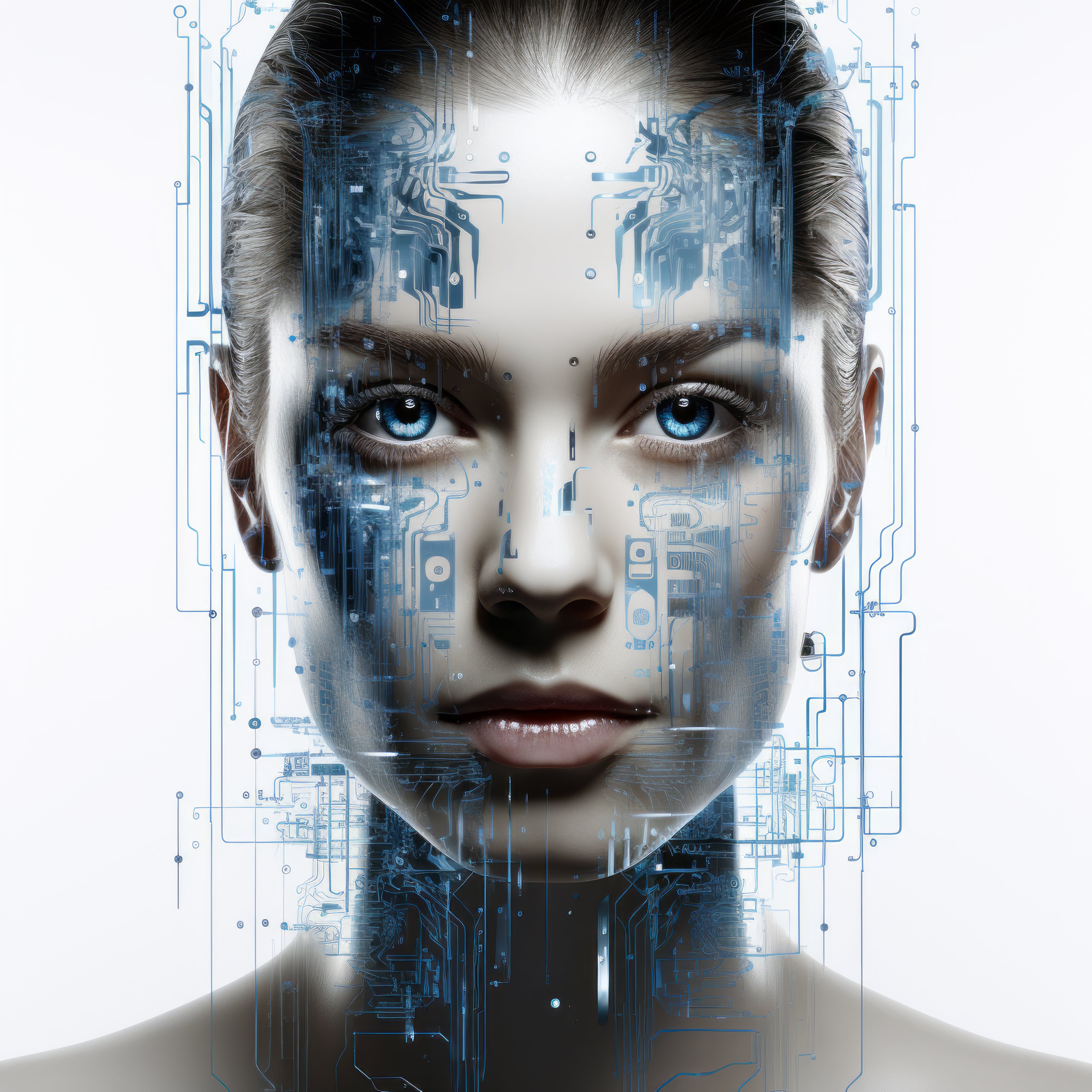 Vinyl Decal,AI Woman Face Futuristic Technology Wall Art Poster Print Modern, 5 x 7 or 8 x 10 Inch U