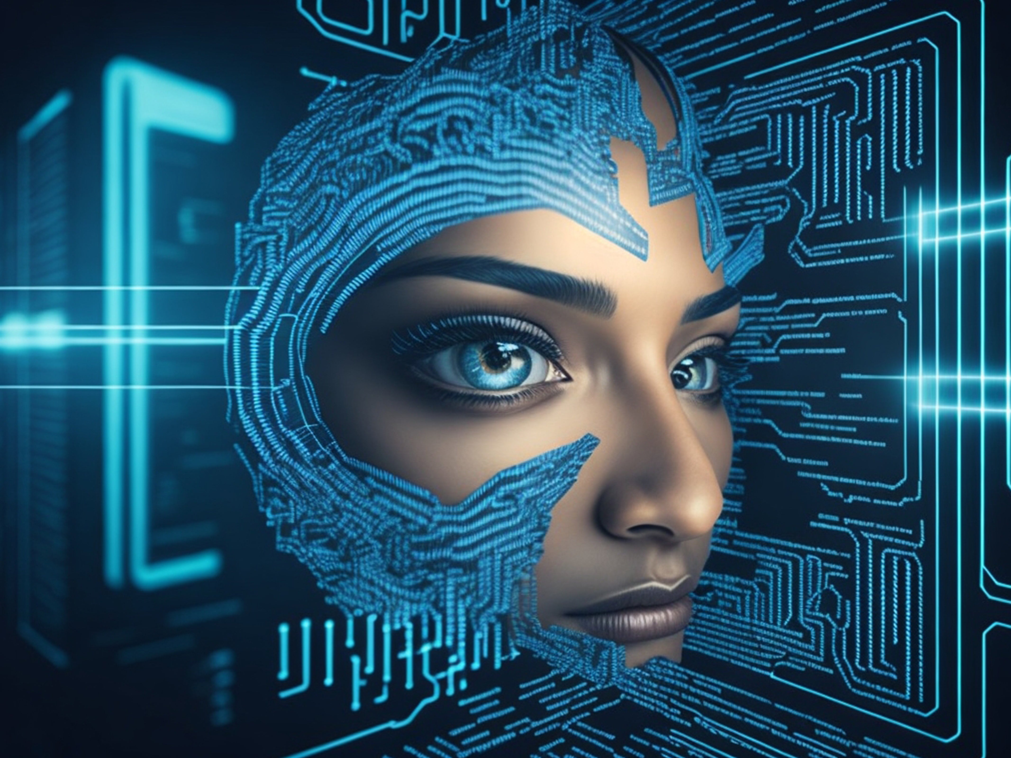 Vinyl Decal,Futuristic AI Woman Portrait Wall Art, 5 x 7 or 8 x 10 Inch Unframed Poster for Home, Of