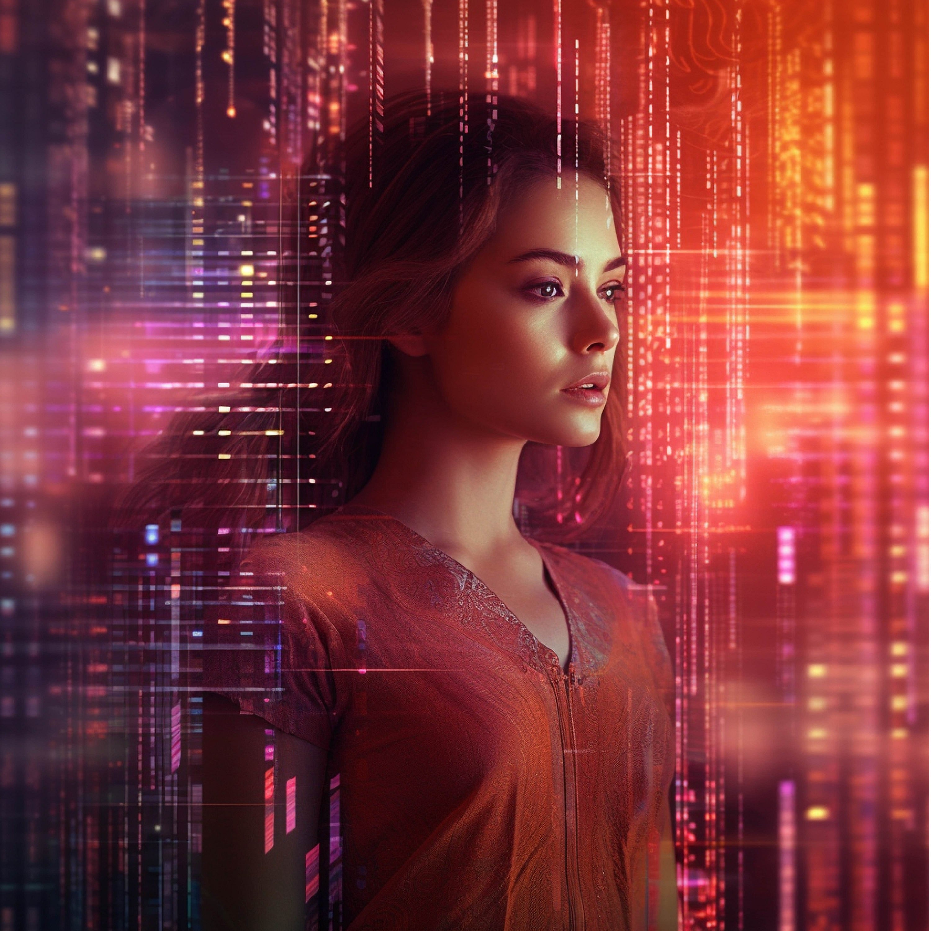 Vinyl Decal,Digital Dreamscape Futuristic Woman Portrait Wall Art, 5 x 7 or 8 x 10 Inch Unframed Pos