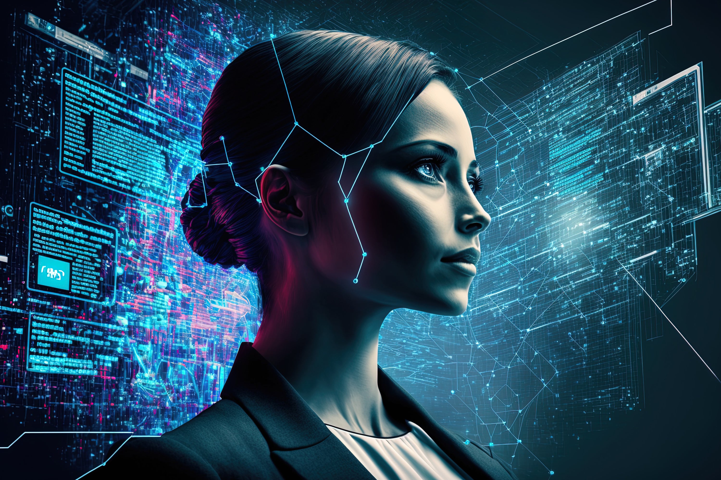 Vinyl Decal,Digital Innovation Wall Poster Science Fiction Female Portrait, 5 x 7 or 8 x 10 Inch Unf