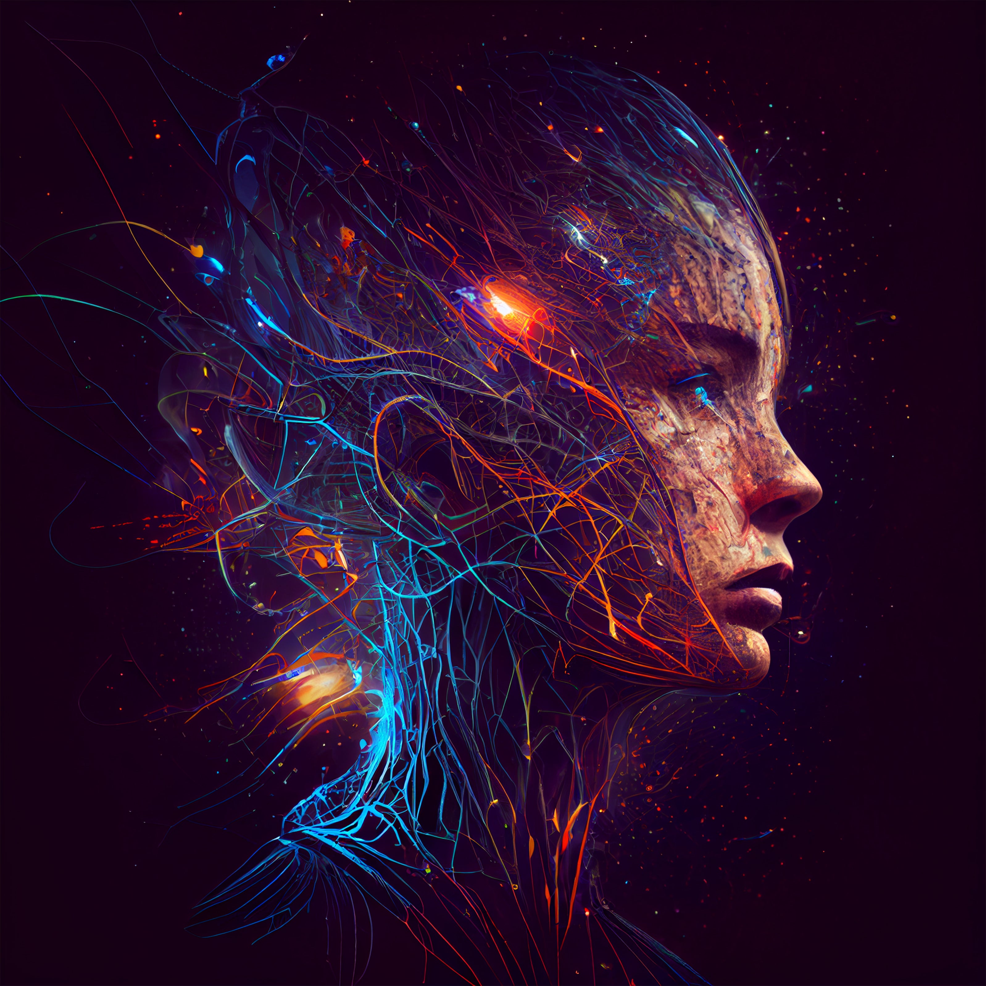 Vinyl Decal,Futuristic AI Neural Network Woman Profile Wall Art Poster Modern Technology Decor, 5 x 