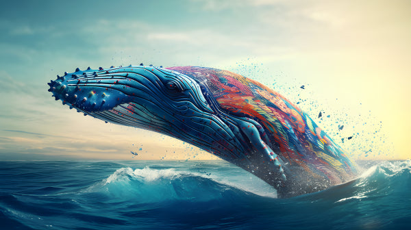 Vinyl Decal, Vibrant Humpback Whale Breaching Ocean Waves Wall Art Print (5" x 7")