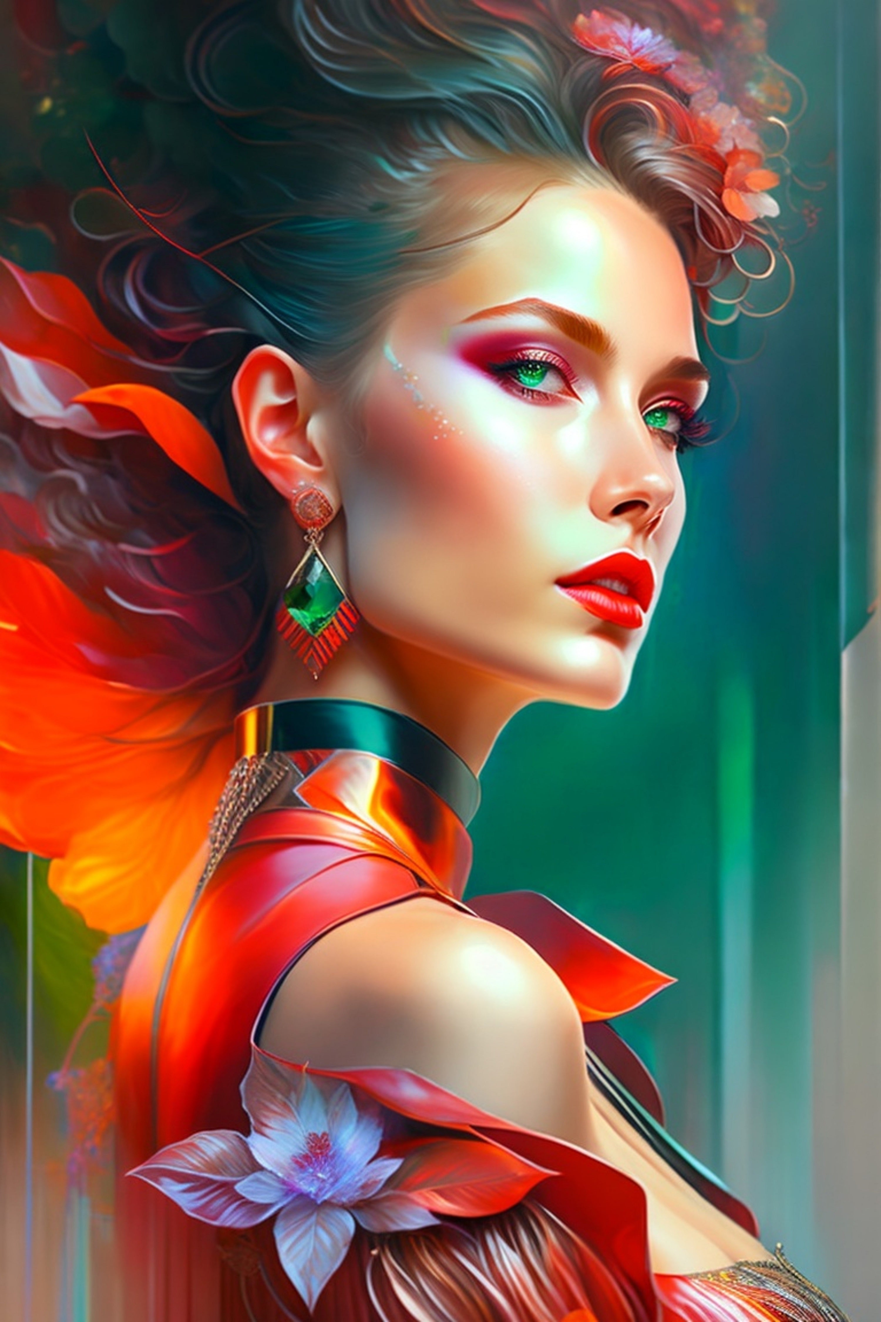 Vinyl Decal,Modern Art Female Portrait Bold Colors Fashion Illustration Poster, 5 x 7 or 8 x 10 Inch
