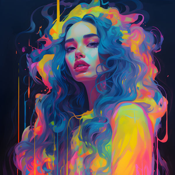 Vinyl Decal,Vibrant Neon Woman Wall Art Poster Colorful Abstract Portrait Print, 5 x 7 or 8 x 10 Inc