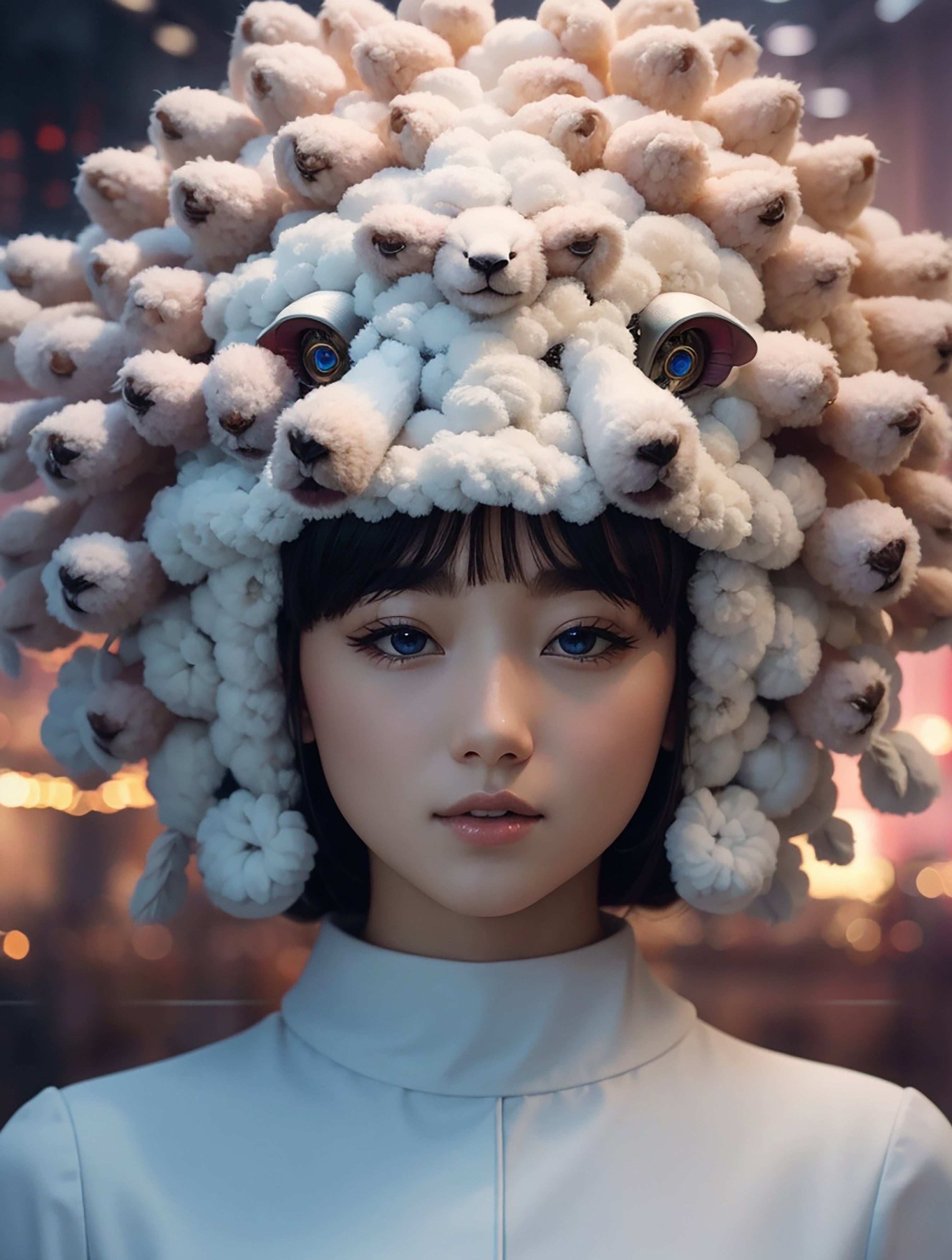 Vinyl Decal,Surreal Fluffy Sheep Headdress Art Print, 5 x 7 or 8 x 10 Inch Unframed Poster for Home,