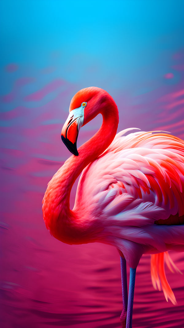 Vinyl Decal, Vibrant Pink Flamingo Bird Close-up in Water (5" x 7")