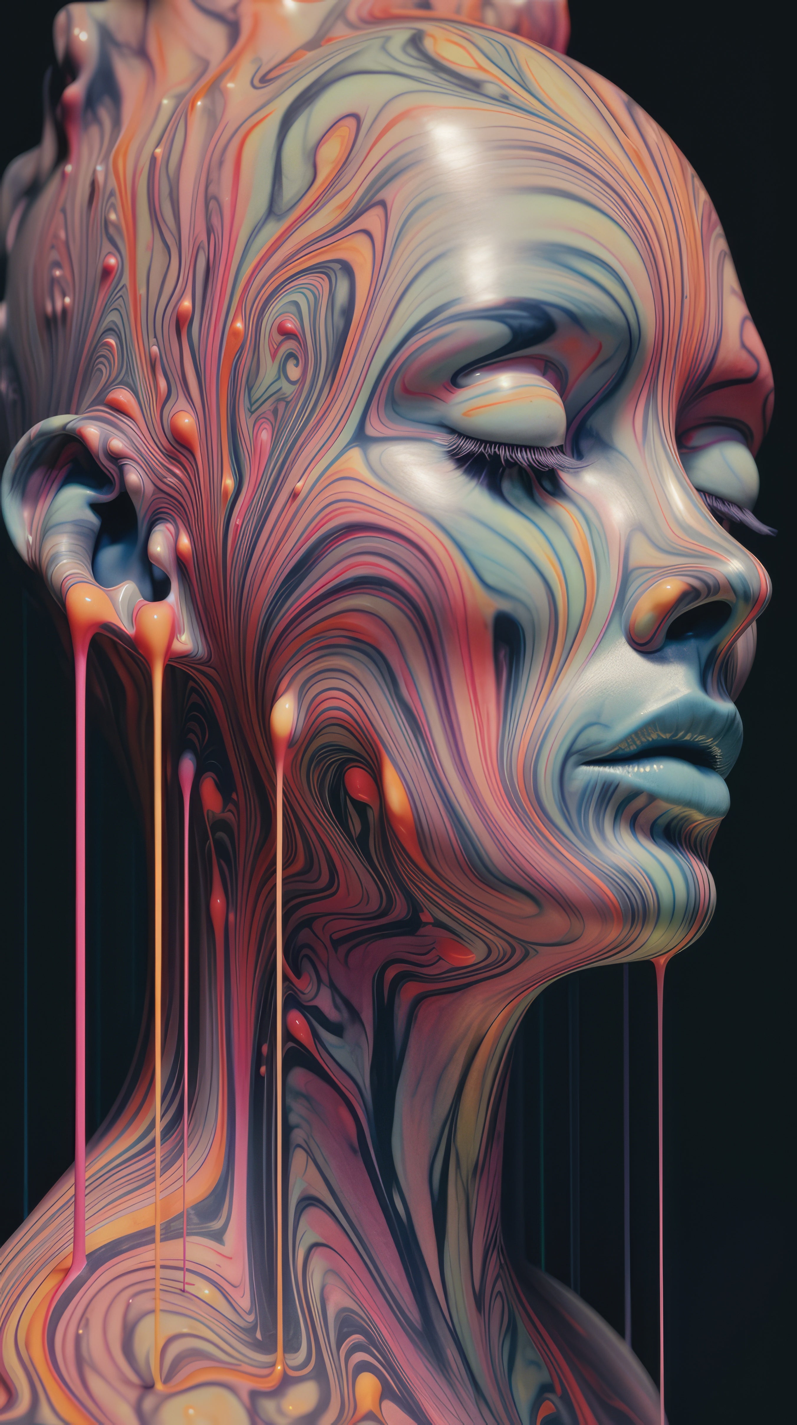 Vinyl Decal,Psychedelic Surreal Woman Face Wall Art Poster Vibrant Colorful Dripping Paint, 5 x 7 or