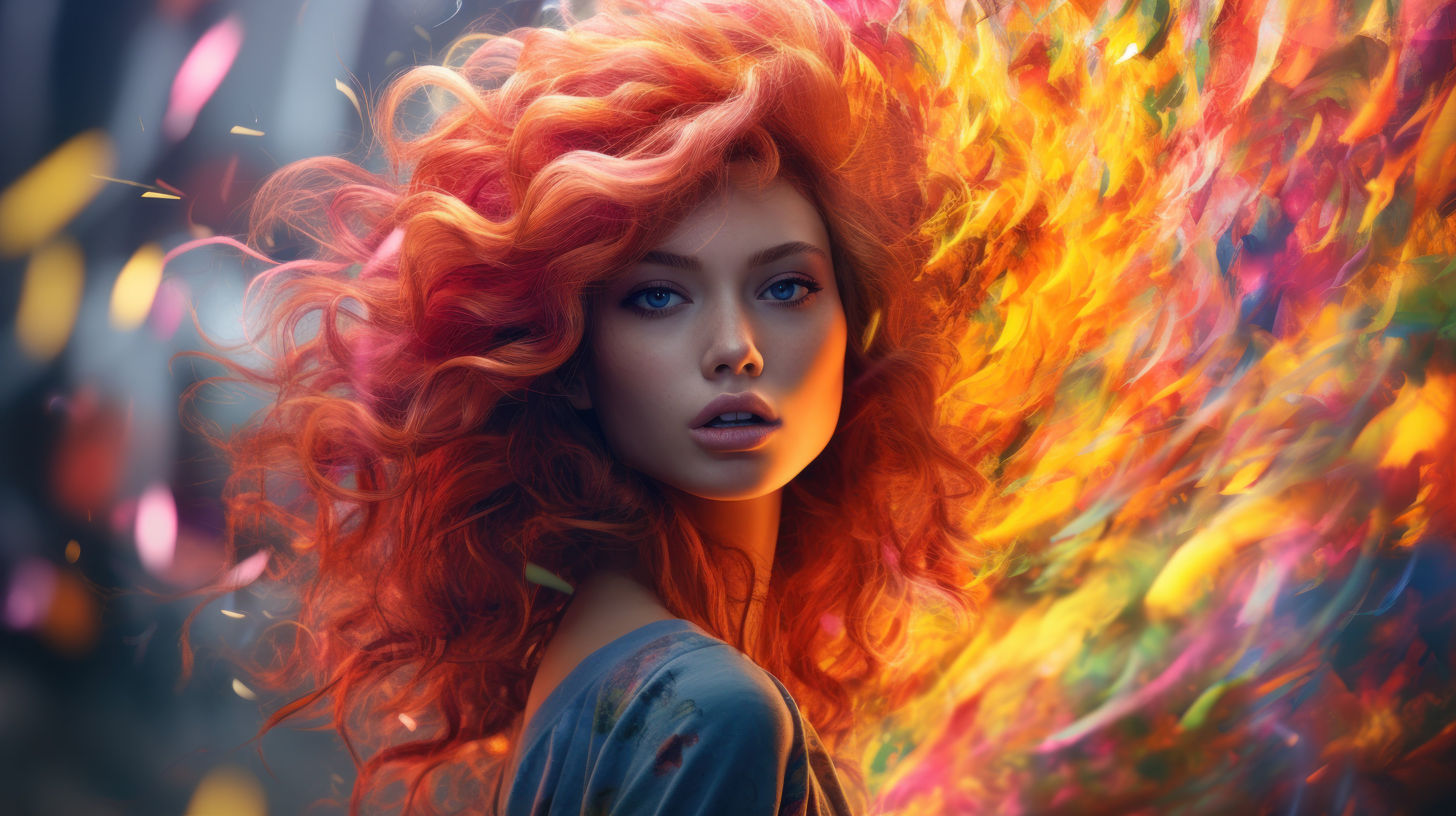 Vinyl Decal,Vibrant Fire Hair Woman Wall Art Poster, 5 x 7 or 8 x 10 Inch Unframed Poster for Home, 