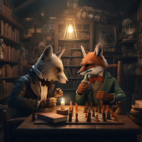Vinyl Decal, Two Dapper Foxes Engaged in a Tense (5" x 7")