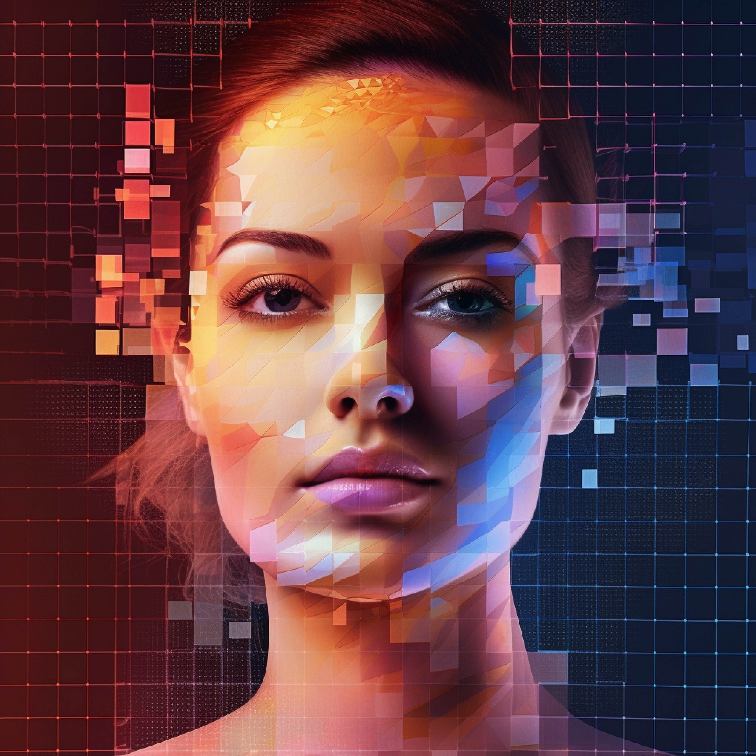 Vinyl Decal,Colorful Abstract Portrait Wall Art Vibrant Pixelated Woman Face Poster, 5 x 7 or 8 x 10