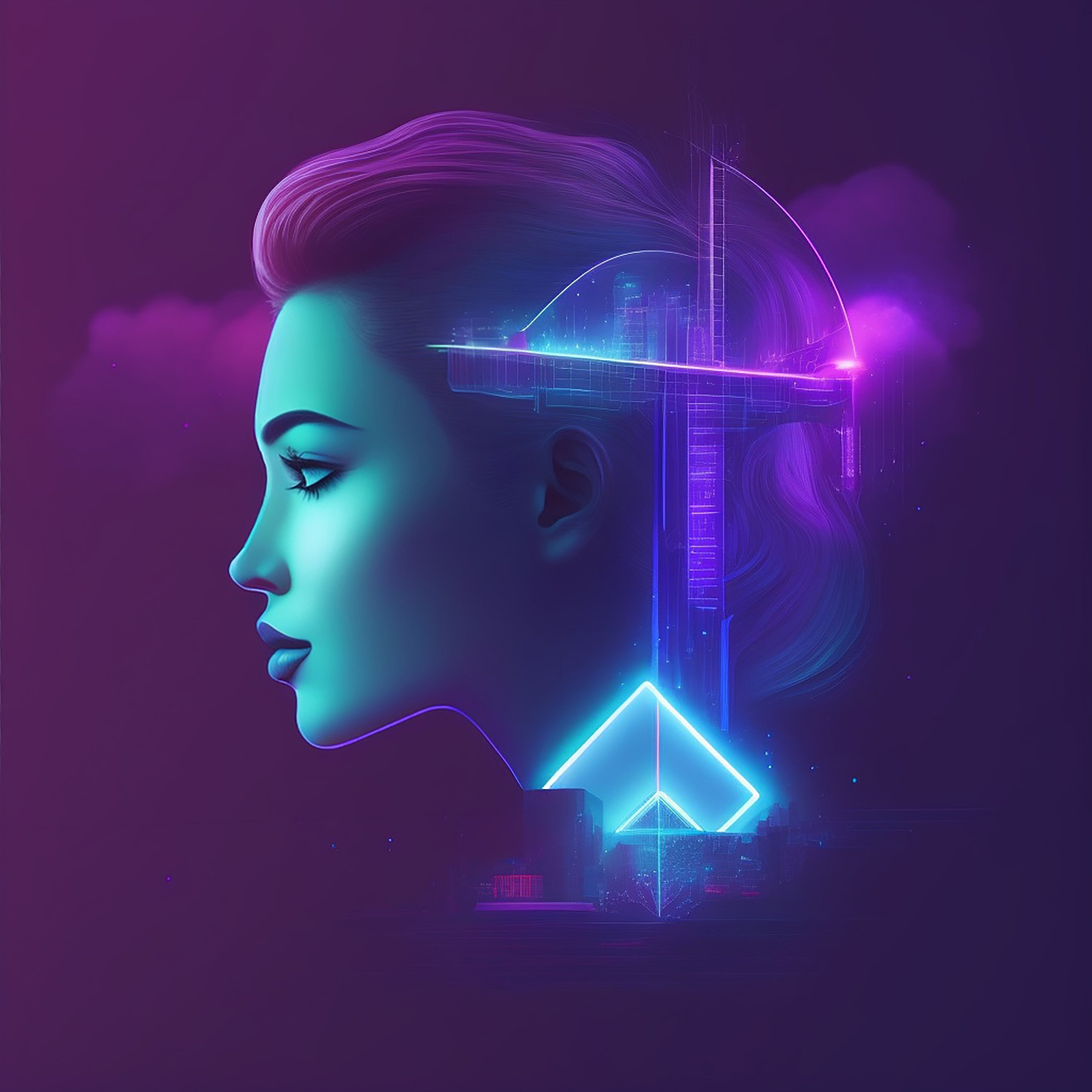 Vinyl Decal,Cyberpunk Neon Woman Wall Art Poster Sci-Fi Futuristic Aesthetic Home Decor Print, 5 x 7