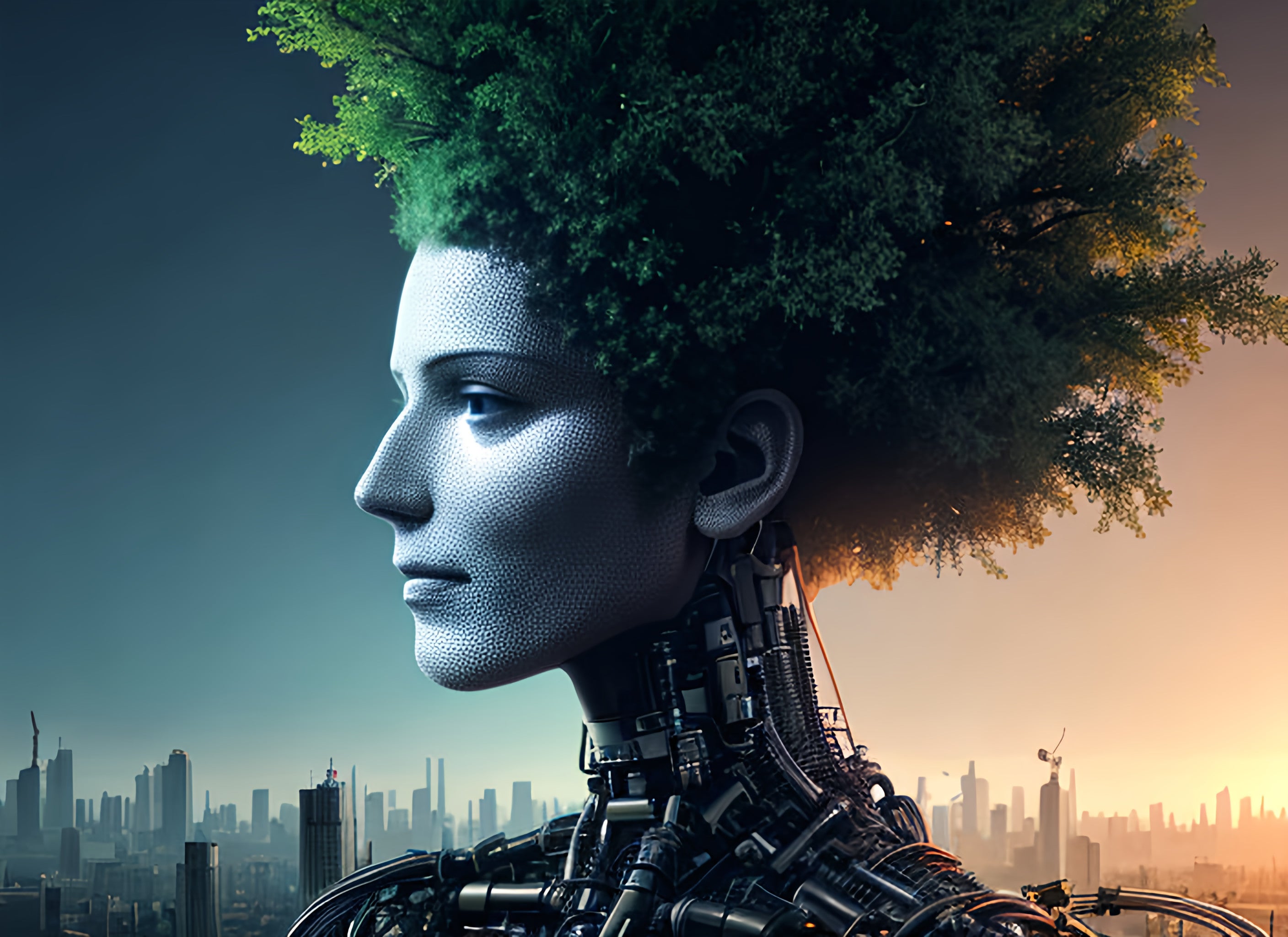 Vinyl Decal,Nature Technology Fusion Cyborg Tree Hair Wall Art Poster, 5 x 7 or 8 x 10 Inch Unframed