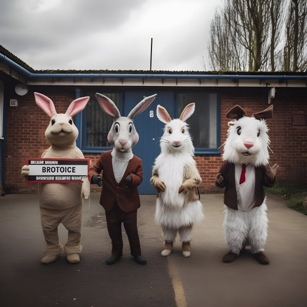 Vinyl Decal, Four Rabbits in Suits Standing for "BROTOICE" Photo Art Print (5" x 7")