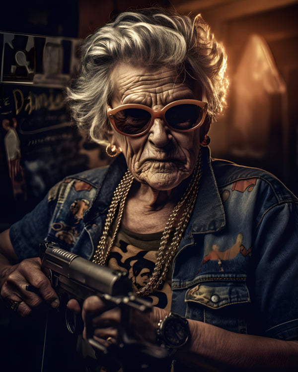 Vinyl Decal,Gangster Grandma Wall Art Poster Badass Granny Home Decor Funny Unique Gift, 5 x 7 or 8 
