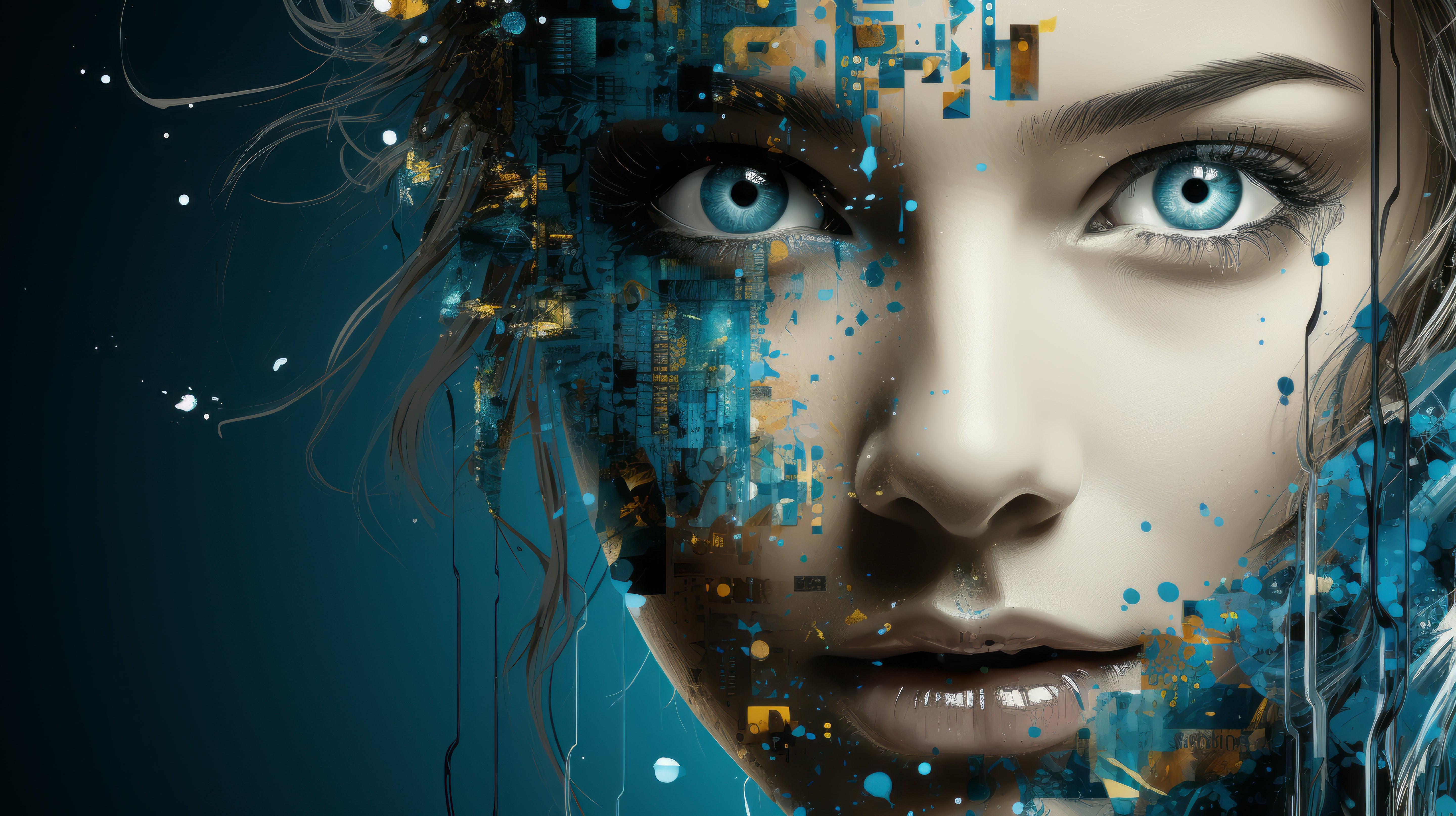 Vinyl Decal,Woman Face Digital Art Poster Cyberpunk Glitch Effect Wall Decor, 5 x 7 or 8 x 10 Inch U