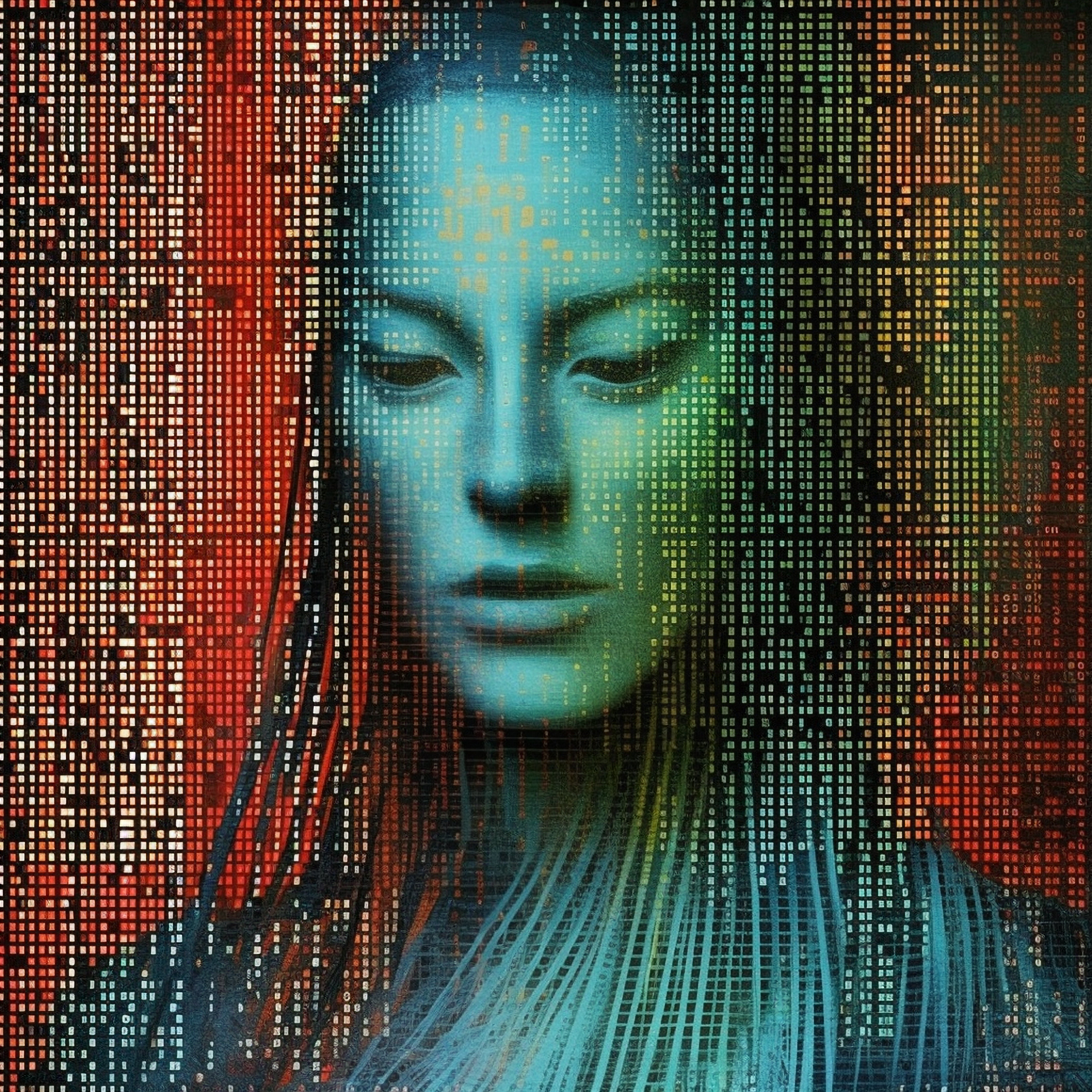 Vinyl Decal,Abstract Glitch Art Woman Portrait Colorful Modern Aesthetic Wall Decor Poster Print, 5 