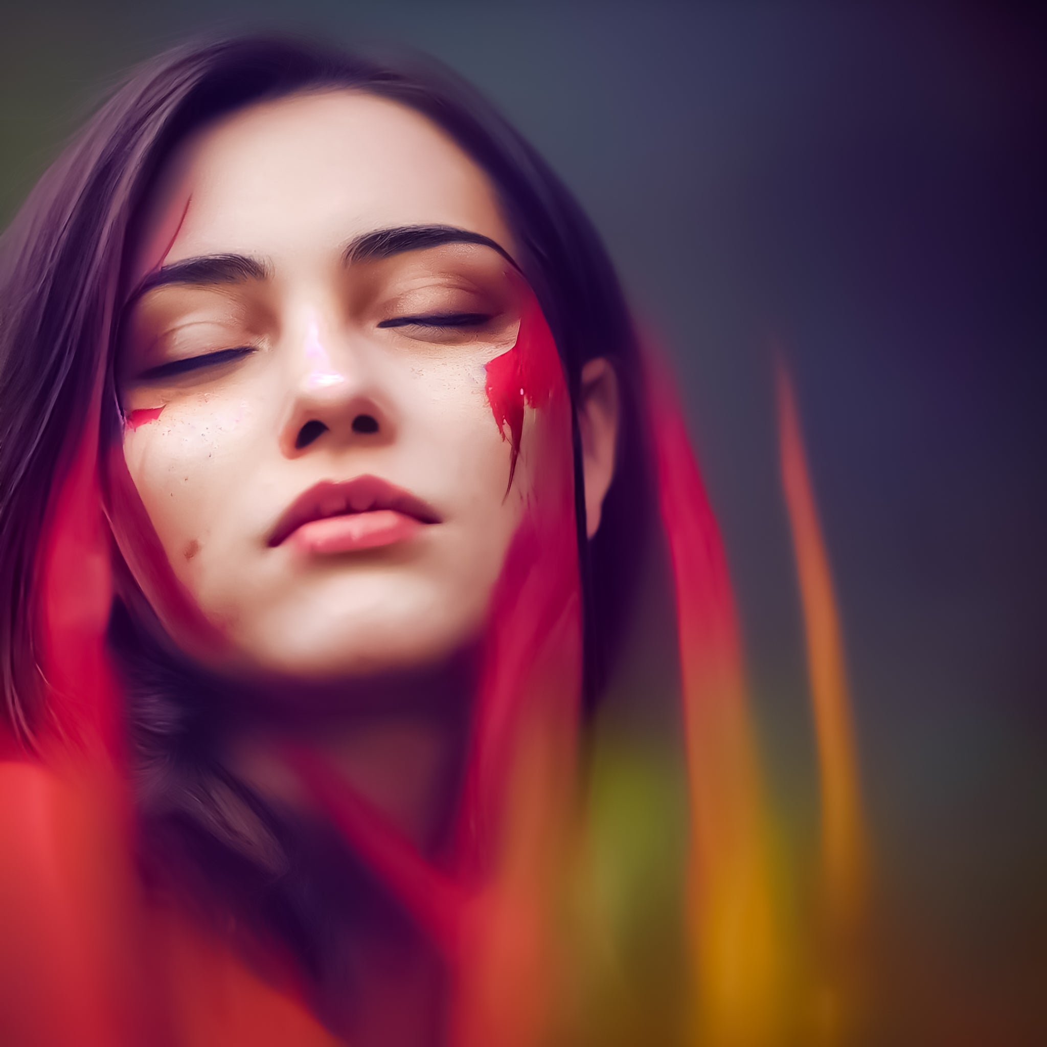 Vinyl Decal,Abstract Emotional Woman Portrait Wall Art Print; Modern Vibrant Red Accent, 5 x 7 or 8 